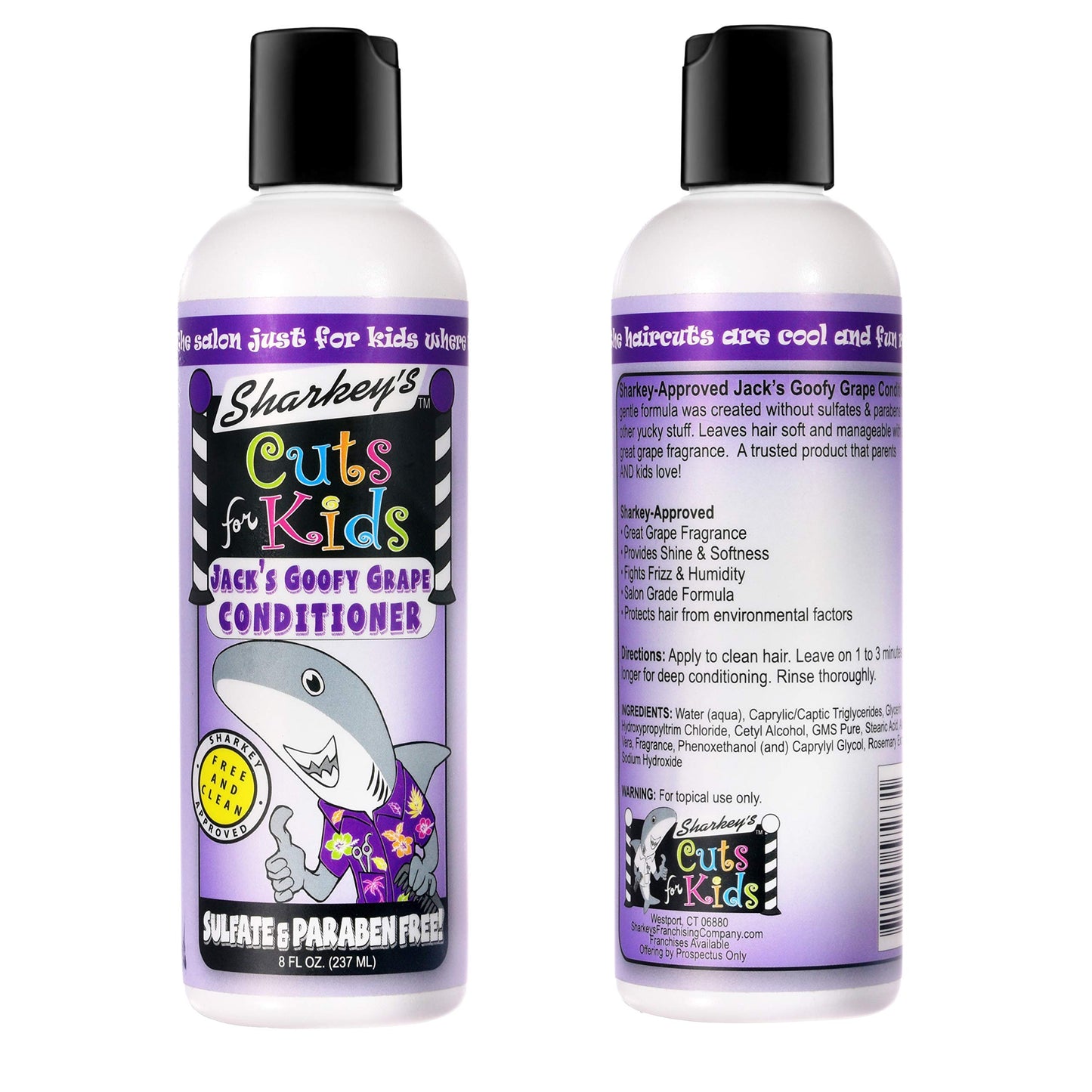 Sharkey's Grape Scented Kids Shampoo and Conditioner with Baby Shark Plush Backpack Clip or Lunchbox Clip - Sulfate Free and Paraben Free!…