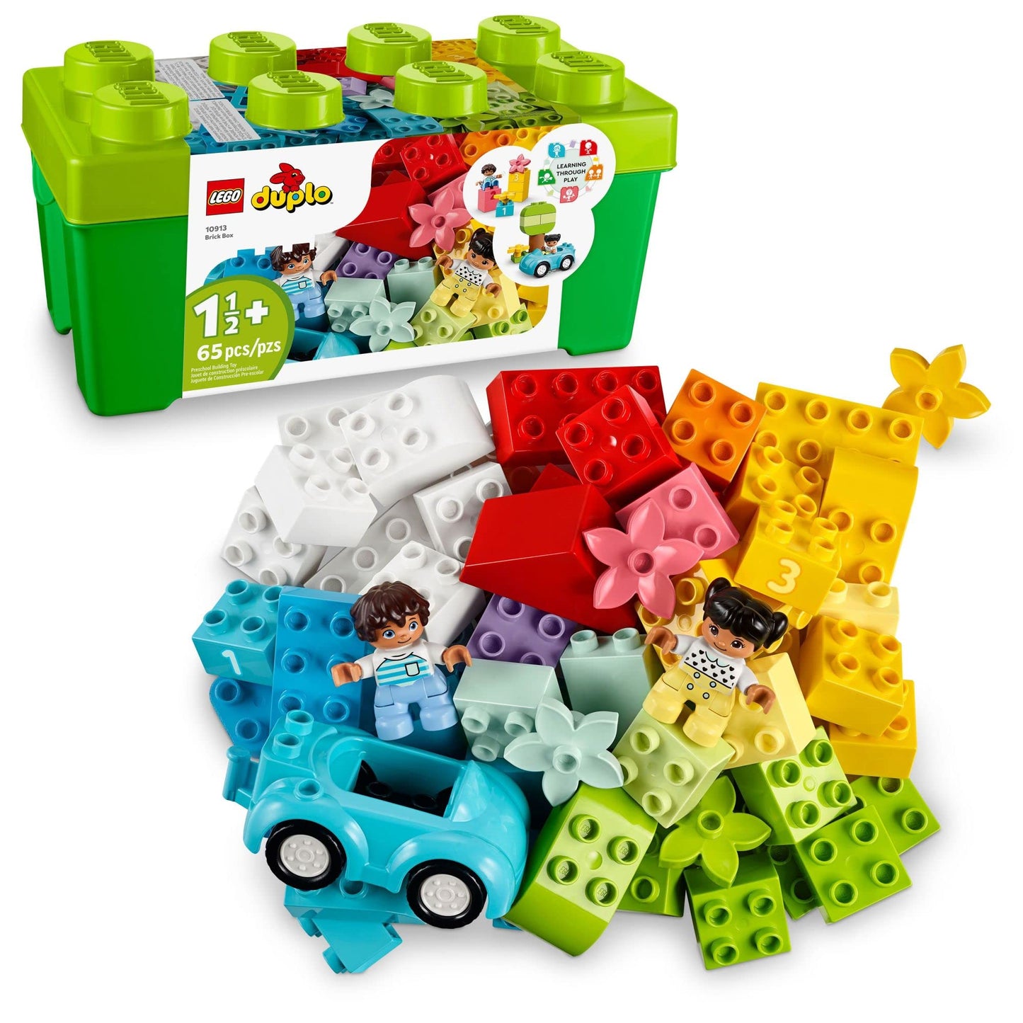 LEGO DUPLO Classic Brick Box 10913, Toddler Building Set with Storage, Car & Number Bricks, Fun Learning Playset Gift for Boys & Girls 18+ Months