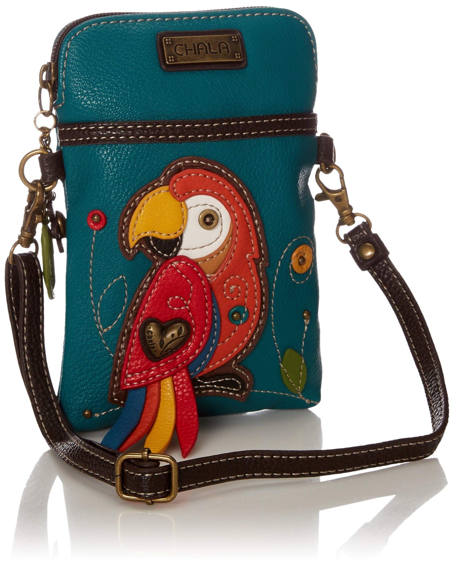 Chala Red Parrot Cellphone Crossbody Handbag - Convertible Strap Bird Lovers