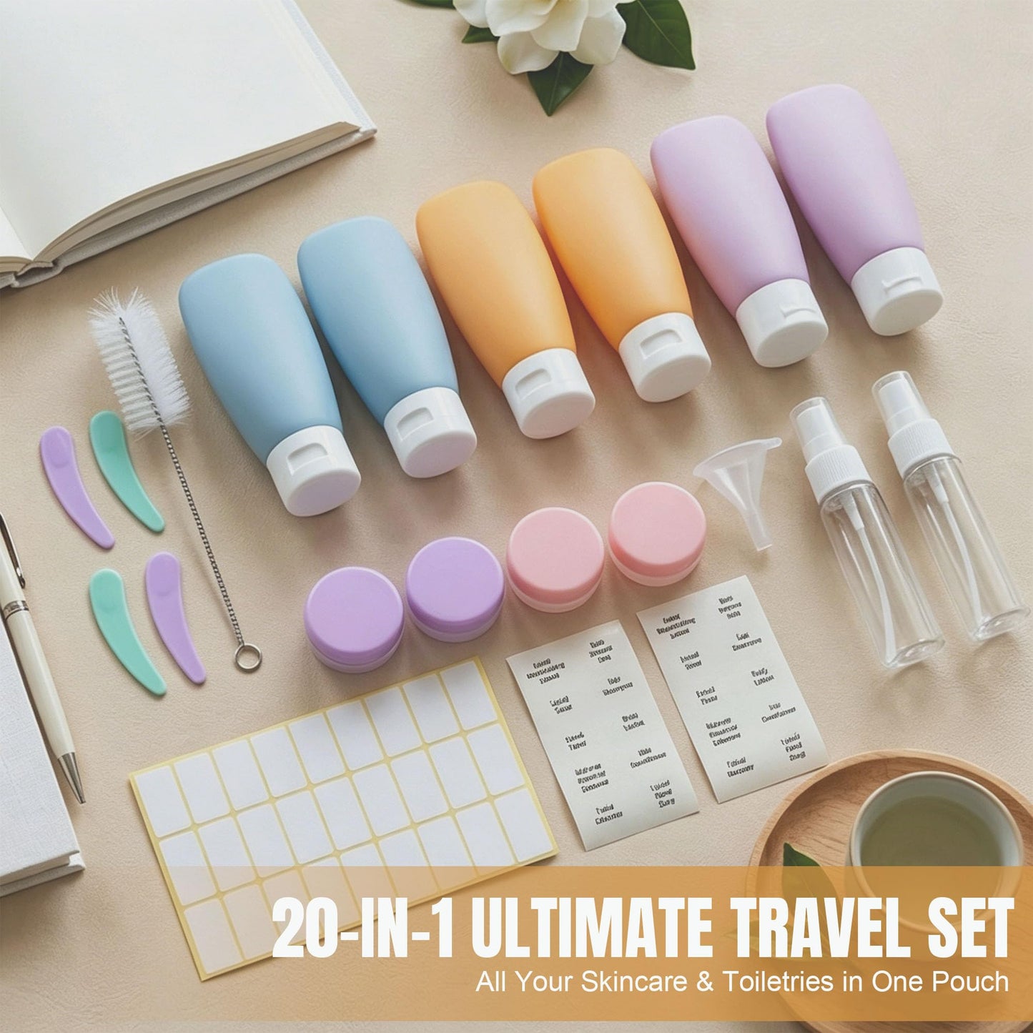 DEWSENSI 20 Pack Travel Bottles Set for Toiletries TSA Approved, Leak Proof Travel Size Containers Kit Portable Refillable Travel Accessories Beauty and Personal Care DEWSENSI
