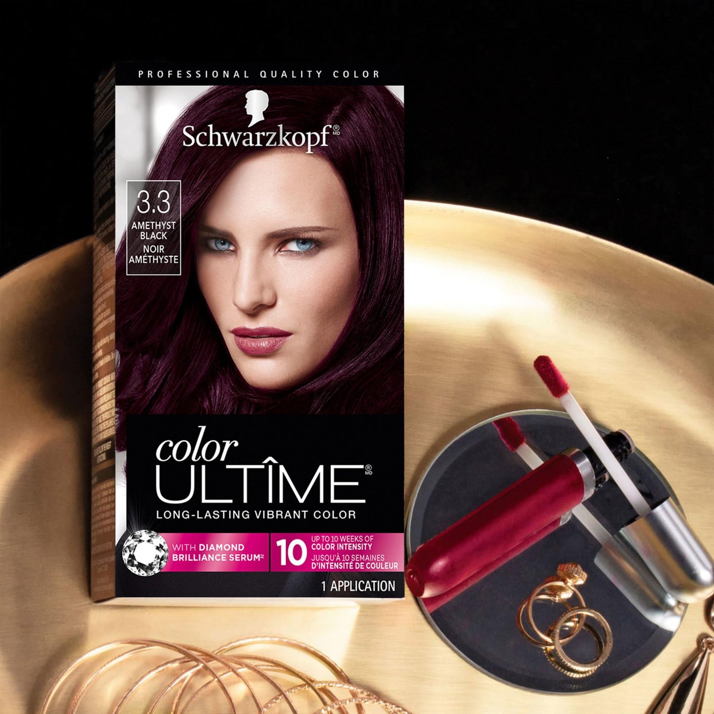 Schwarzkopf Color Ultime 3.3 Amethyst Black Hair Dye, Permanent Intense Black with Diamond Brilliance, Fade-Resistant, Covers Grays, All Hair Textures