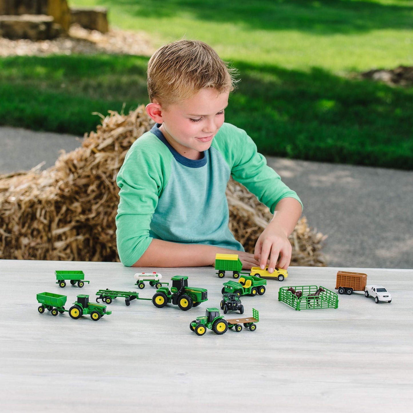 TOMY John Deere Toy Truck & Toy Tractor With Trailers 26-Piece Farm Toy Value Set