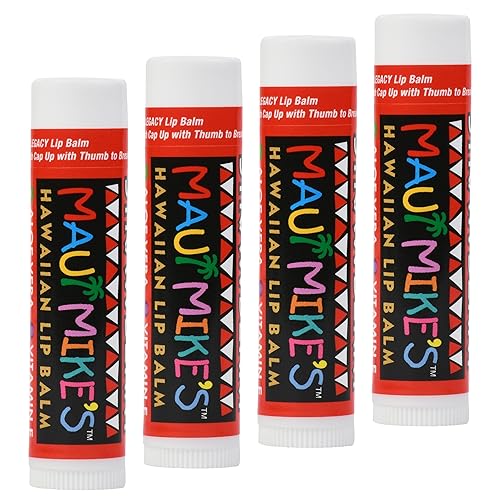 MAUI MIKE'S Best Tasting Lip Balm STRAWBERRY (4 PACK) Contains Aloe Vera,Vitamin E and Beeswax. Glides on Smooth Like the Perfect Wave. Great
