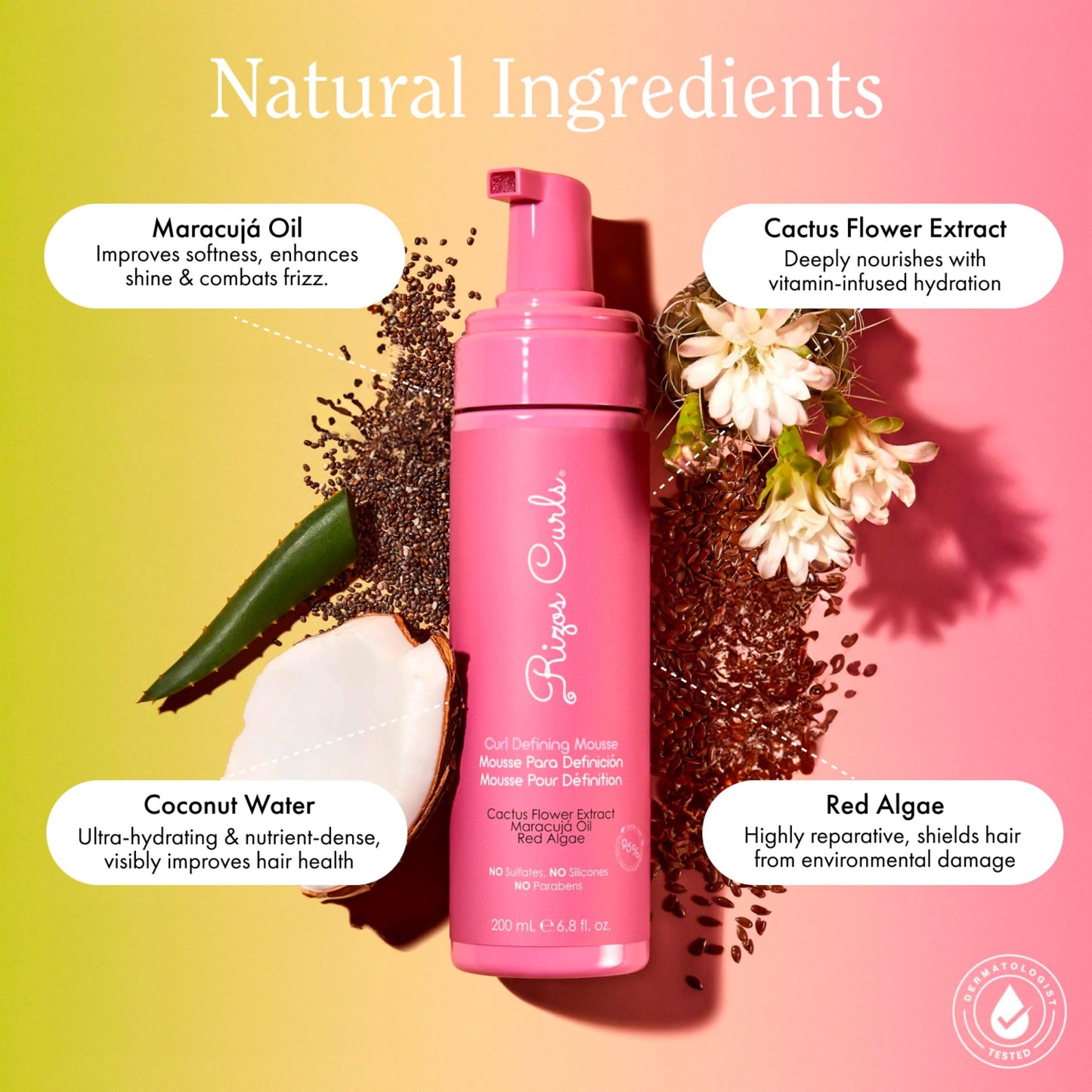 Rizos Curls Curl Defining Mousse - Lightweight Foam for Volume & Hydration - Shine & Definition for Every Curl Pattern: Wavy, Curly, Coily 1a-4c Hair