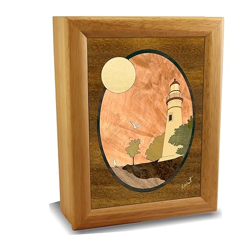 MarqArt Wood Lighthouse Box - Handmade USA - Unmatched Quality - Unique, No Two are the Same - Original Work of Wood Art. A Lighthouse Gift, Ring…