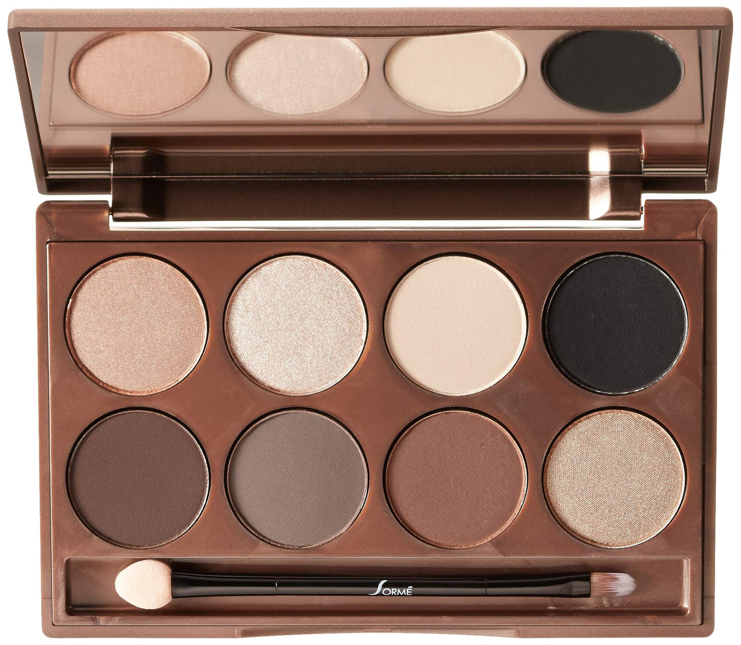 Sorme Cosmetics Accented Hues Eyeshadow Palette in Warm (0.64oz) | 8 Pans of Metallic, Shimmer, and Matte Eyeshadows | With Dual-Ended Makeup Brush
