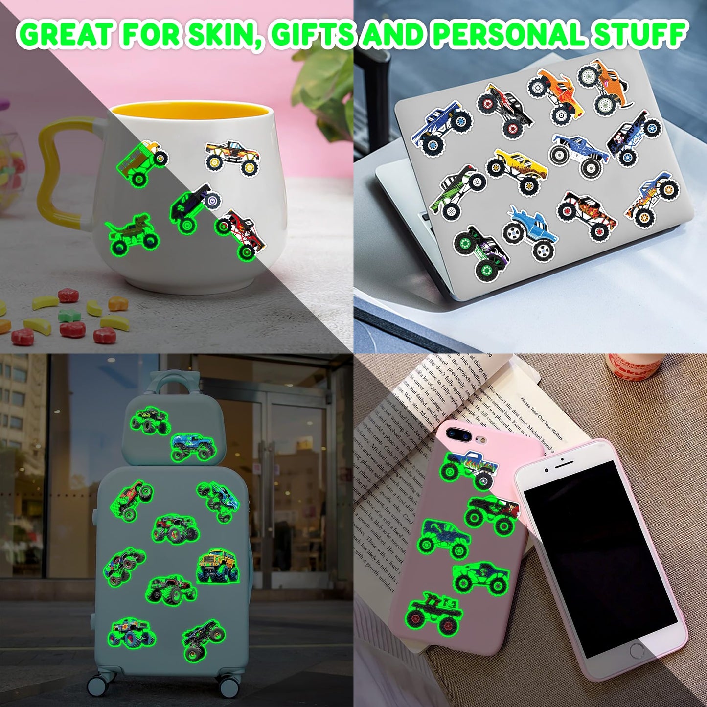 96 PCS Monster Truck Pre-Cut Luminous Glow in the dark Temporary Tattoos Beauty and Personal Care 91TATTOOS