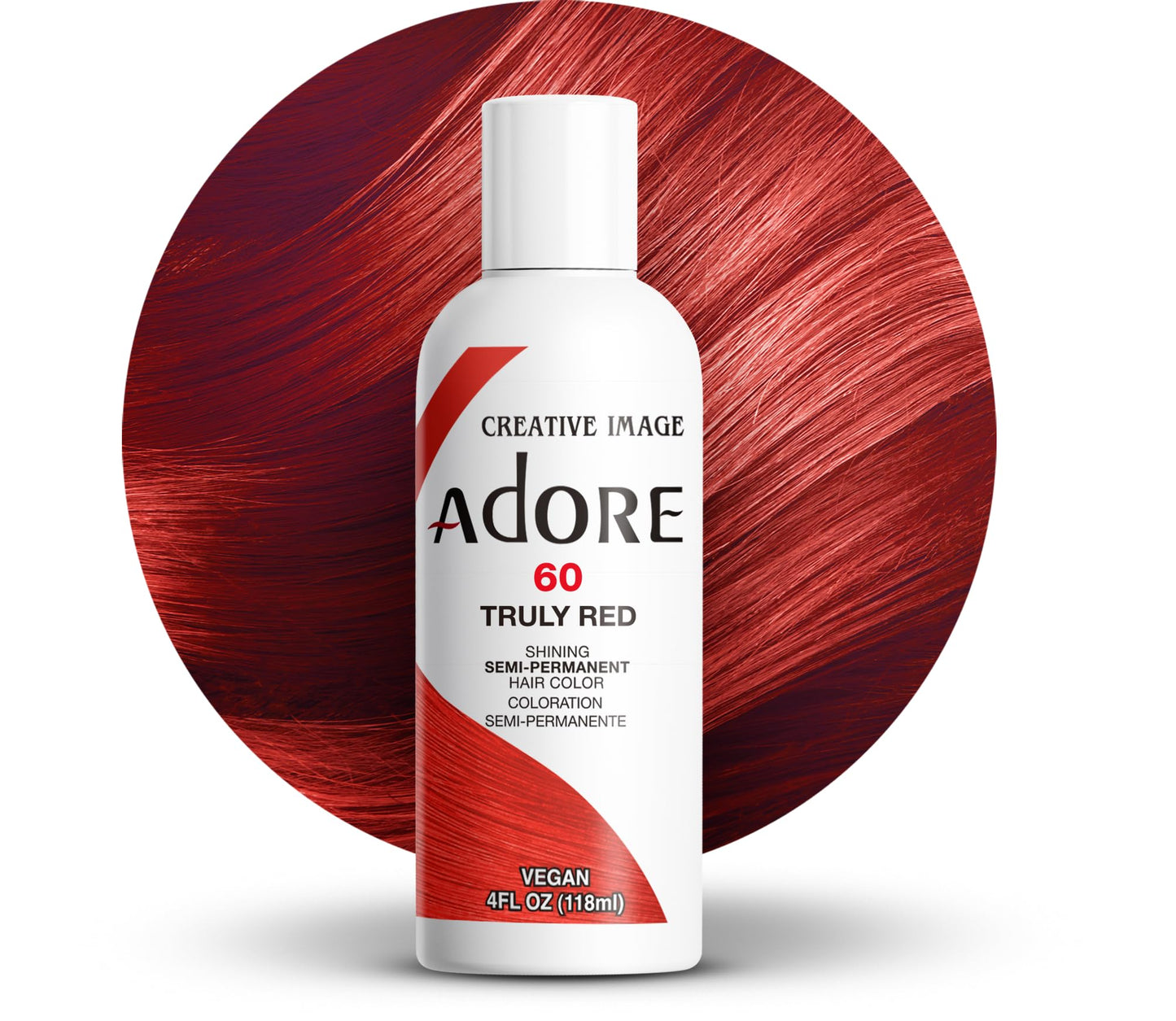 Adore Semi Permanent Hair Color (060 Truly Red) | Vegan & Cruelty-Free Red Hair Dye | No Ammonia, No Peroxide, No Alcohol | 4 Fl Oz