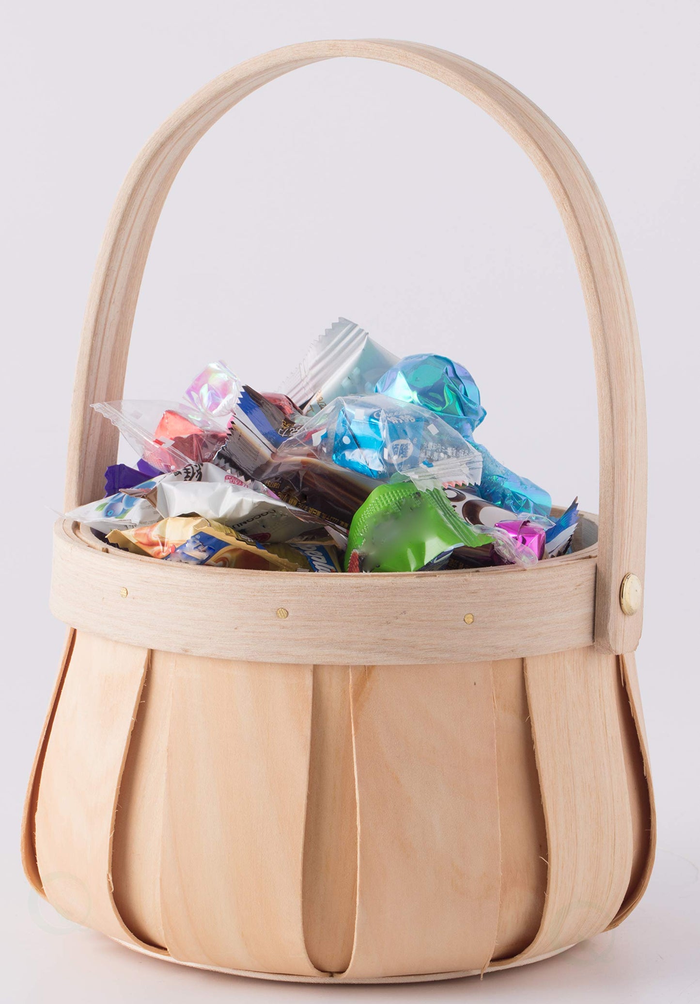 Vintiquewise Small Round Natural Woodchip Wooden Decorative Storage Basket with Handle