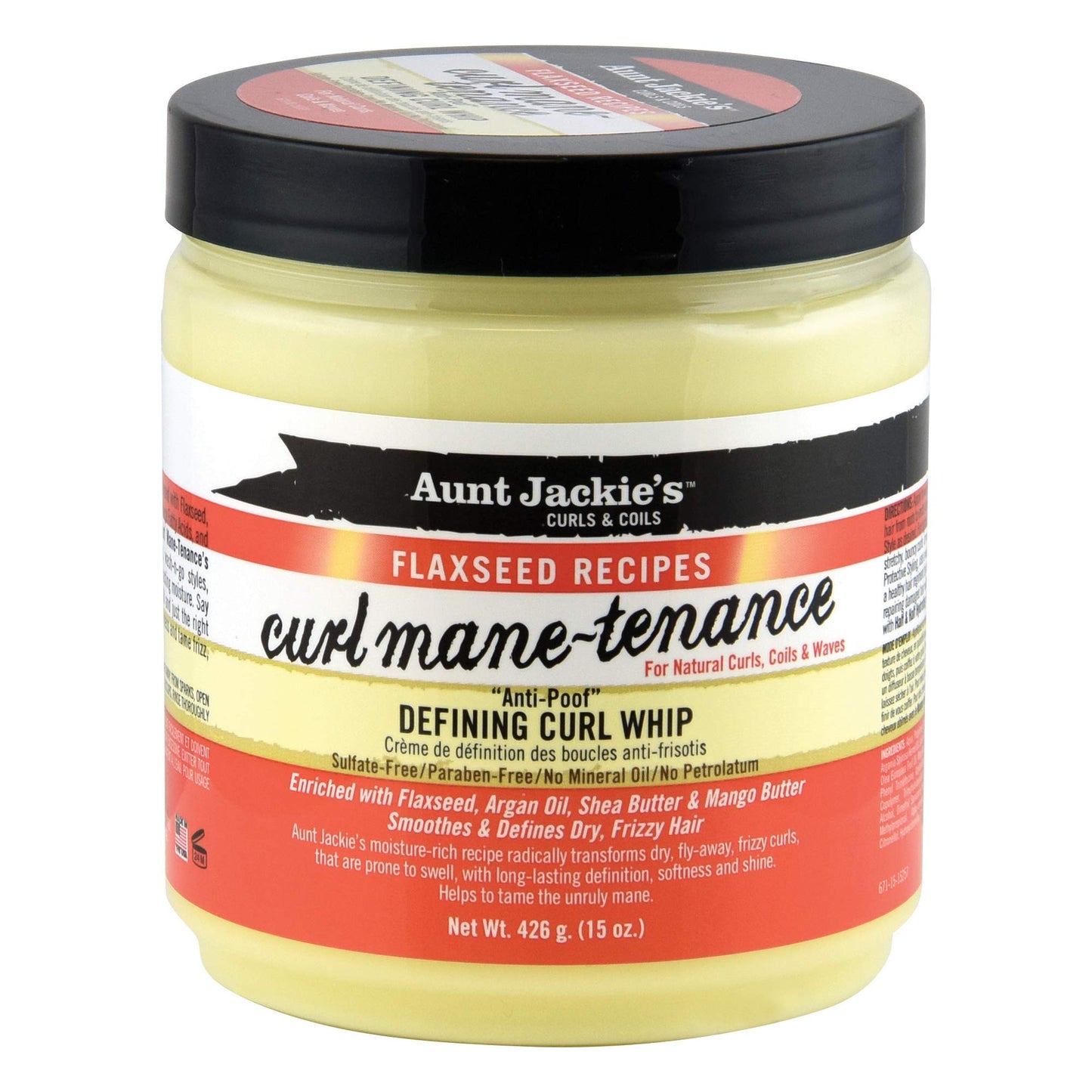Aunt Jackie's Flaxseed Recipes Curl Mane-tenance, Lightwieght Anti-Poof Defining Curl Whip, Enriched with Flaxseed, Argan Oil and Shea Butter, Great