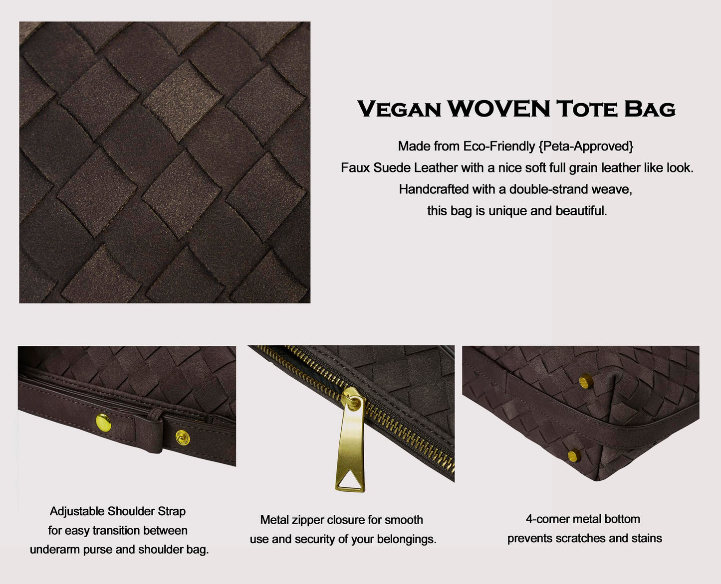 Suede Leather Handbag for Women, Leather Woven Bag, Small Clutch Bag Suede Handbag, Underarm Purse Top-Handle Handbag (Coffee)