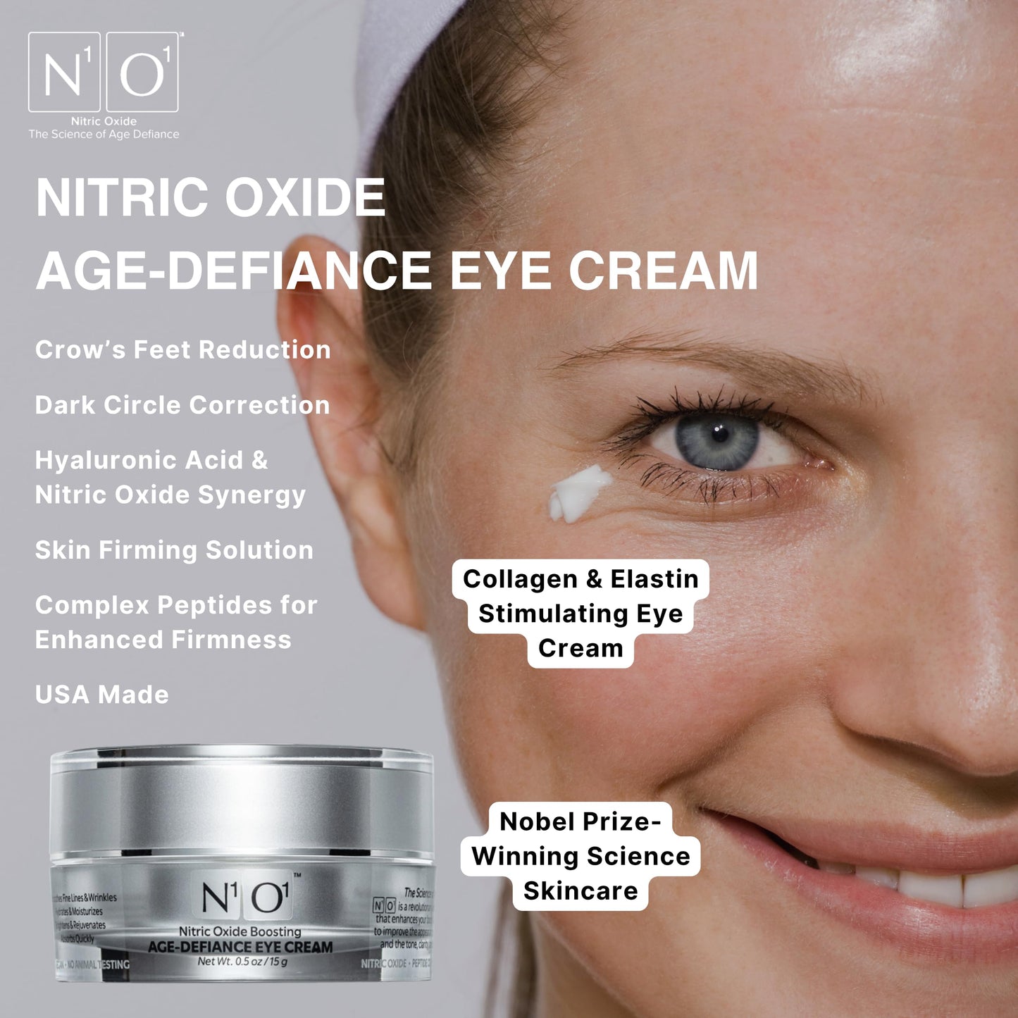 N1O1 Age-Defiance Eye Cream - Day & Night Moisturizer with Nitric Oxide, Hyaluronic Acid, Complex Peptides, Ceramides - Hydrating Eye Cream for Dark