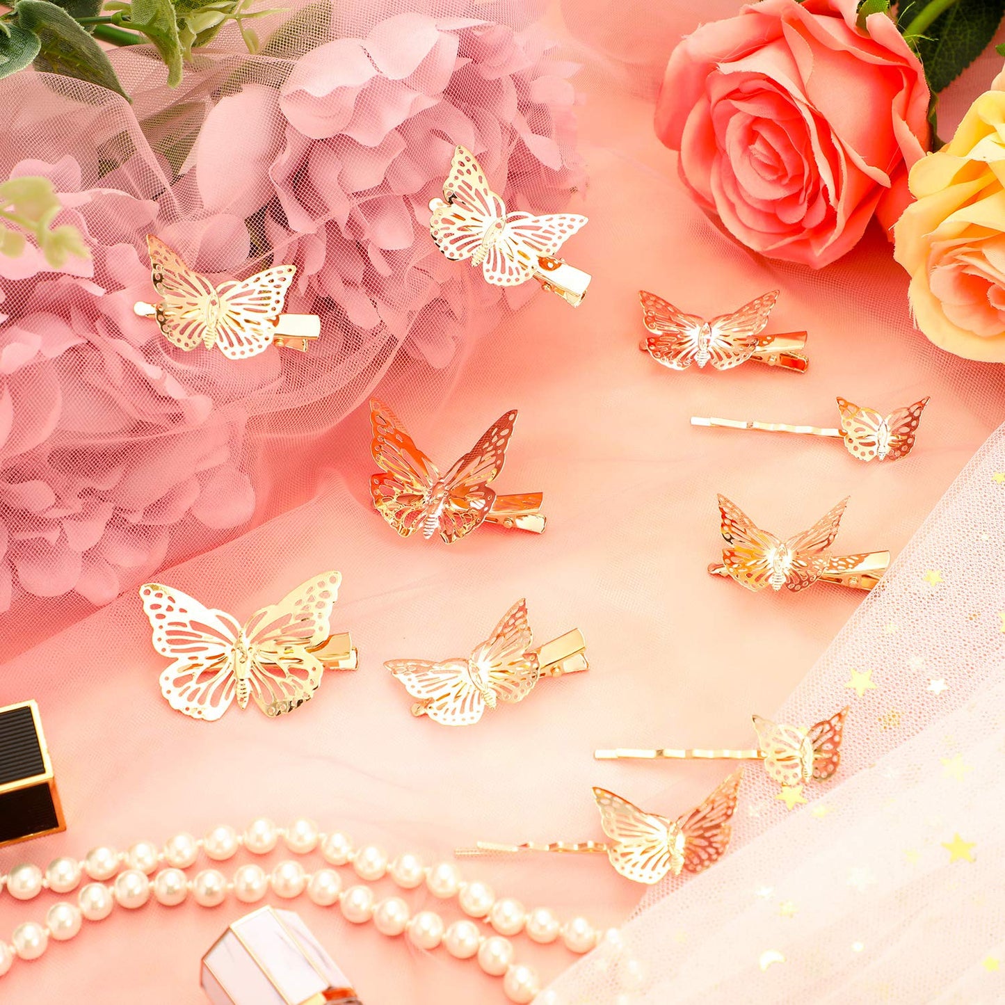 24 Pieces Halloween Butterfly Hair Clips Metal Butterfly Hair Clamps Metallic Hollow Butterfly Hairpins Clips Hair Accessories for Women Girls