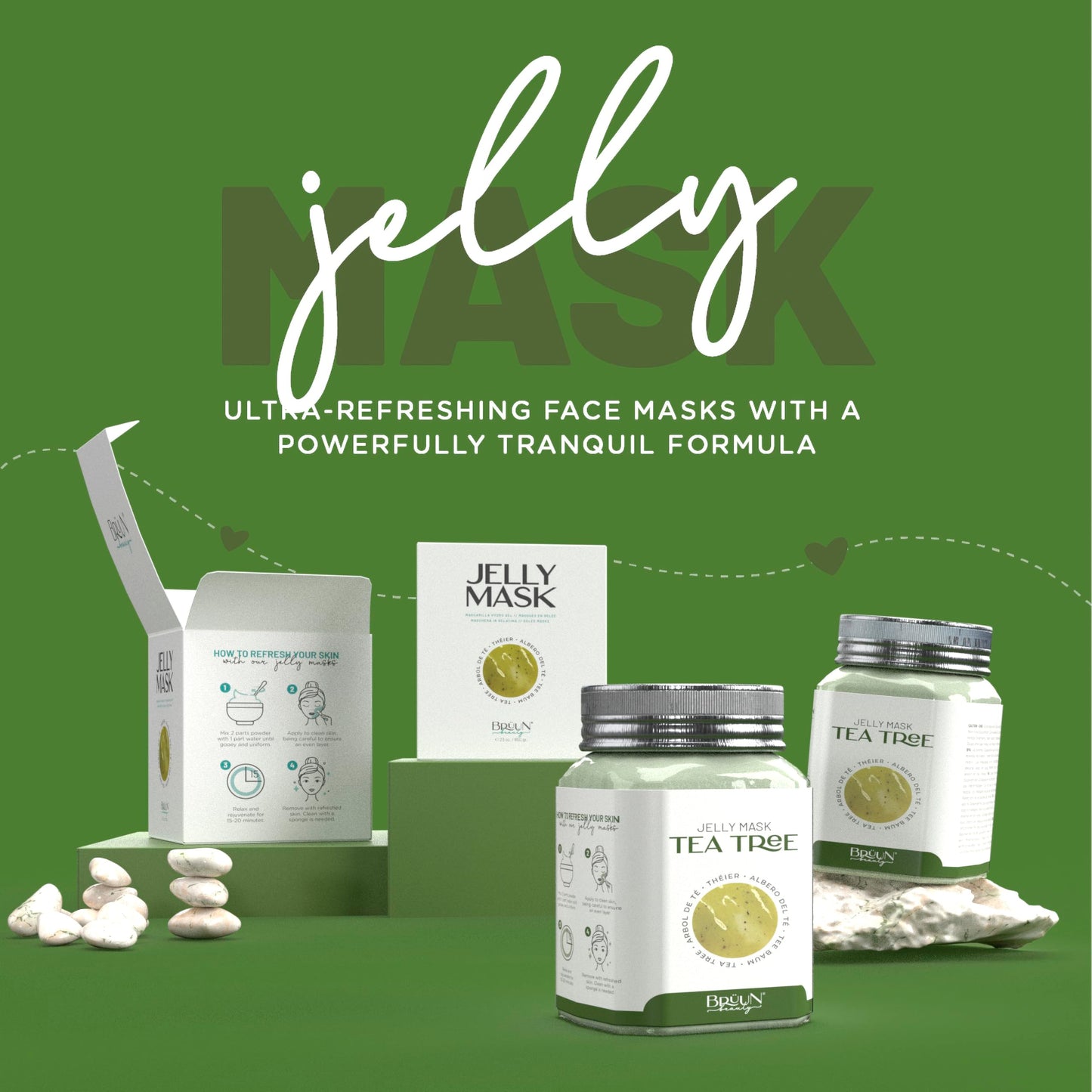 BRÜUN Peel-Off Tea Tree Jelly Mask for Face Care - A 23 fl oz Rubber Jar for 30 to 35 Treatments - A Skin Care Moisturizing Gel Mask of Spa Set