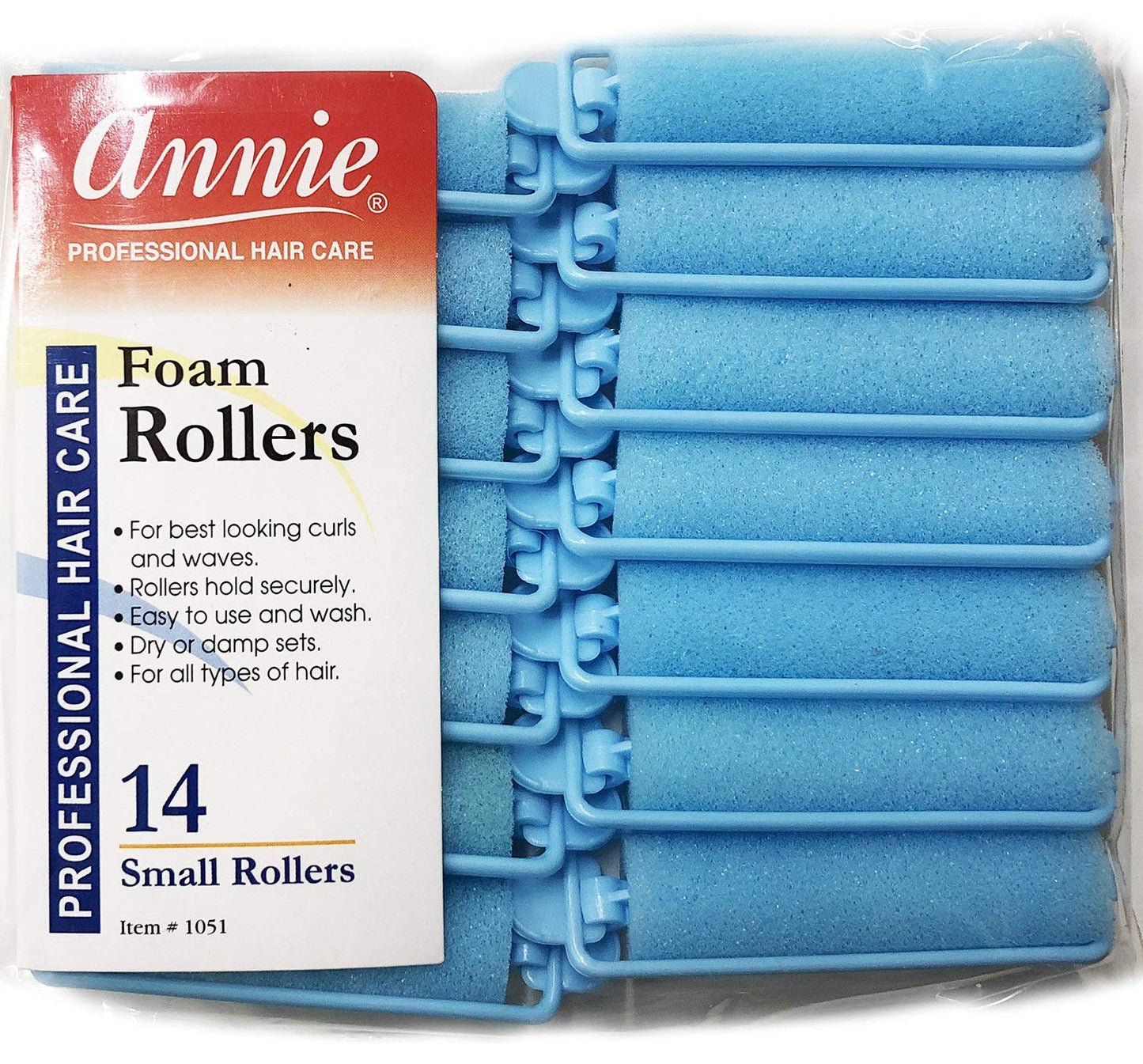 Annie Salon Style Small Foam Hair Rollers - 5/8" Blue - 14 Piece Set - Soft Heat-less Hair Curling Tools