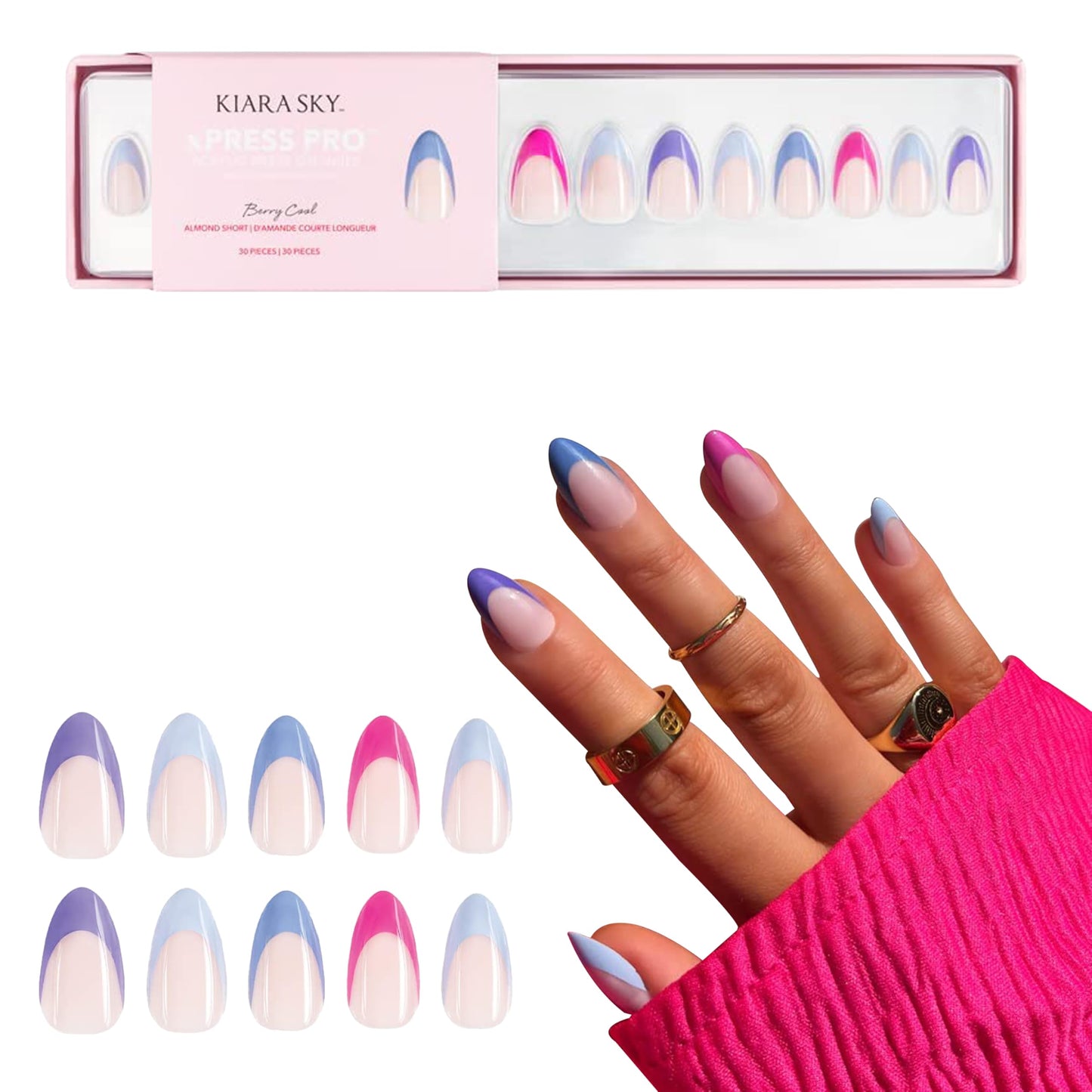 Kiara Sky Press On Nails | XPRESS PRO 100% Acrylic Nails | 30-Piece Kit Includes Nail Glue, Cuticle Pusher, File & Prep Pad | Short Almond - Berry Beauty & Personal Care KIARA SKY