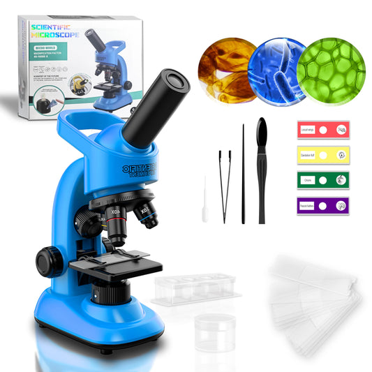Kids Microscope Kit – 40x-1600x Beginner STEM Science Set with LED Light, Prepared Slides & Tools, Educational Toy for Ages 6–12