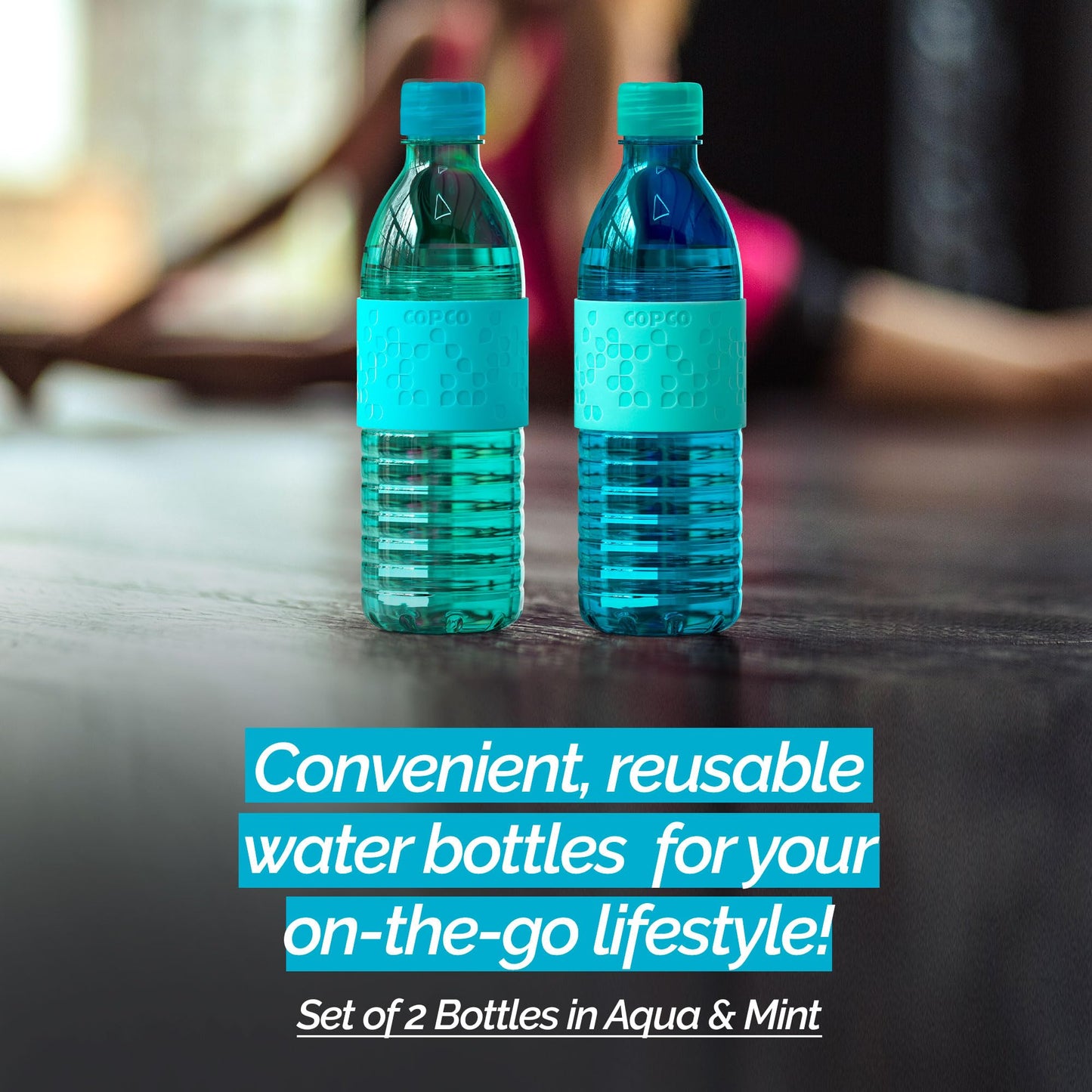 Copco Hydra 16.9oz Water Bottle, Set of 2 - Non-Slip Sleeve & BPA-Free Tritan Plastic - Dishwasher Safe, Reusable Plastic To Go Bottle - Leak-Proof