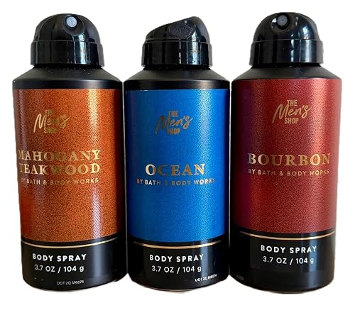 Bath & Body Works The Men's Shop Body Spray - Pack of 3 (Mahogany Teakwood, Ocean, Bourbon)