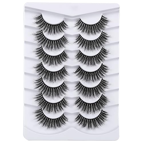 Mebver 8D Fluffy Lashes False Eyelashes Wispy Faux Mink Lashes Light Weight Fake Eyelashes Cat Eye Lashes 7 Pairs Pack