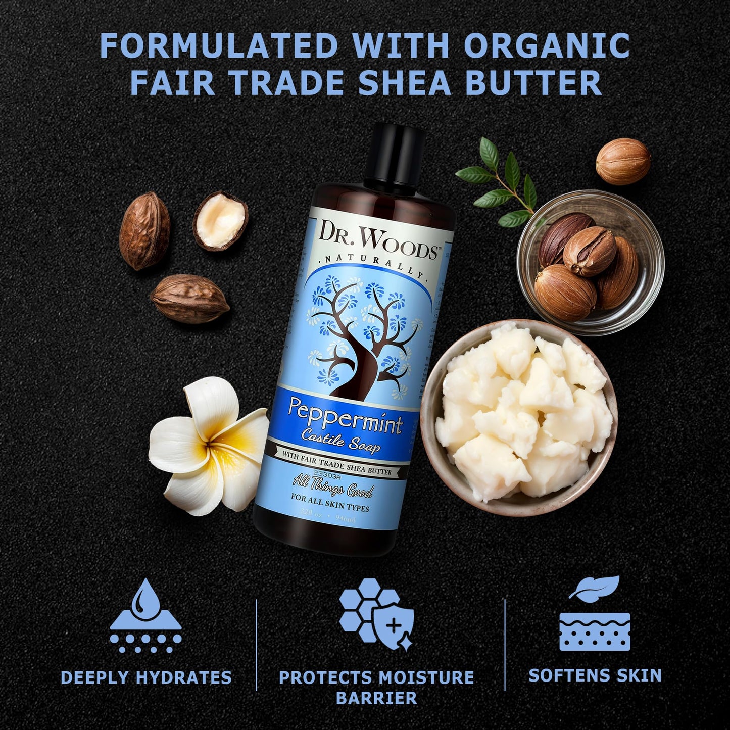 Dr. Woods Peppermint Liquid Castile Soap - Castile Soap with Pure Peppermint Oil, Body Wash for Men and Women, Contains Organic Shea Butter, Natural Beauty & Personal Care Dr. Woods