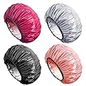 Aquior Shower Caps, Extra Large for Women Long Hair, Double Layer Waterproof Reusable Hair Cap 4 Pieces