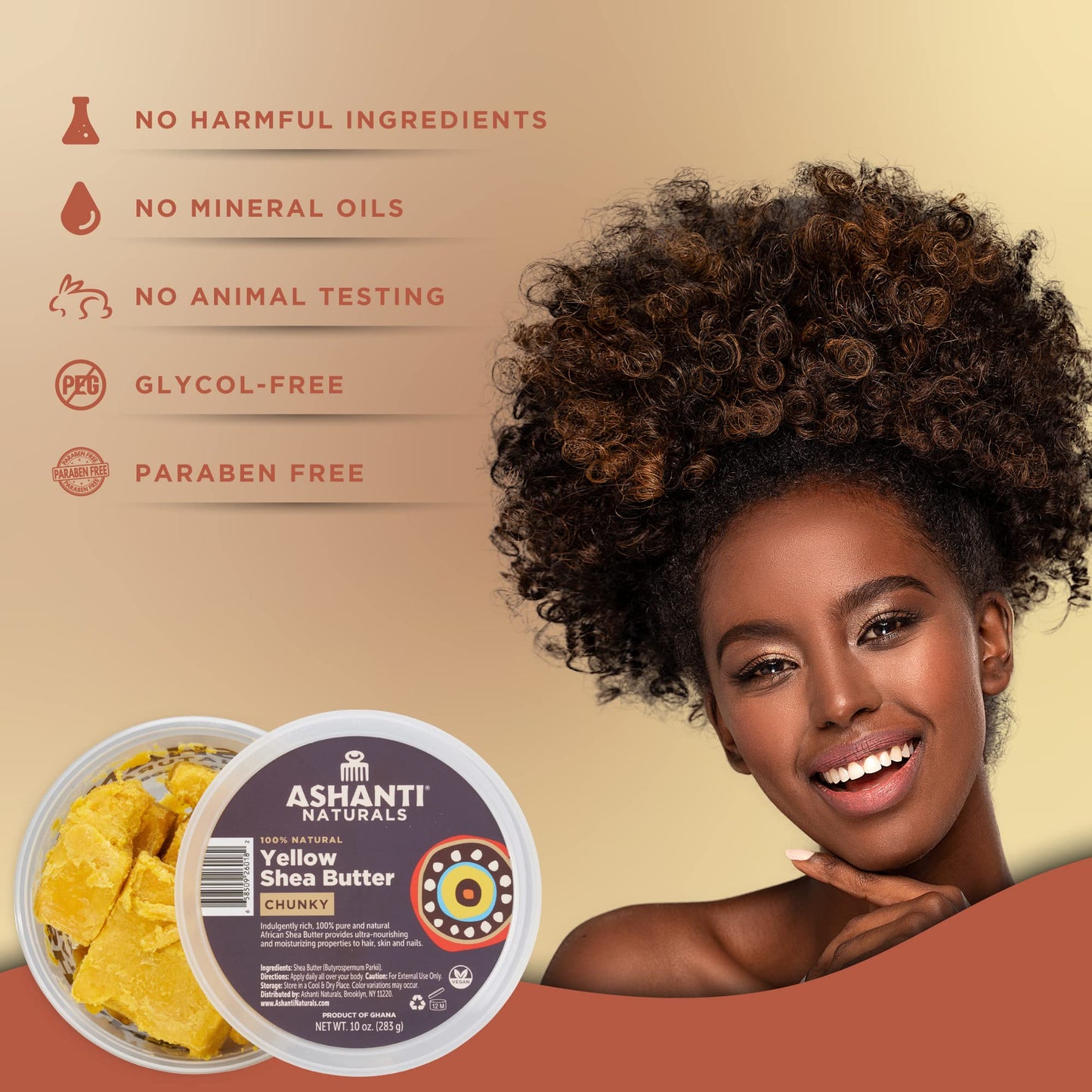 Ashanti Naturals Yellow Chunky Raw Shea Butter | Unrefined African Shea Butter from Ghana | 100% Natural Moisturizer, No Additives, Moisturizing