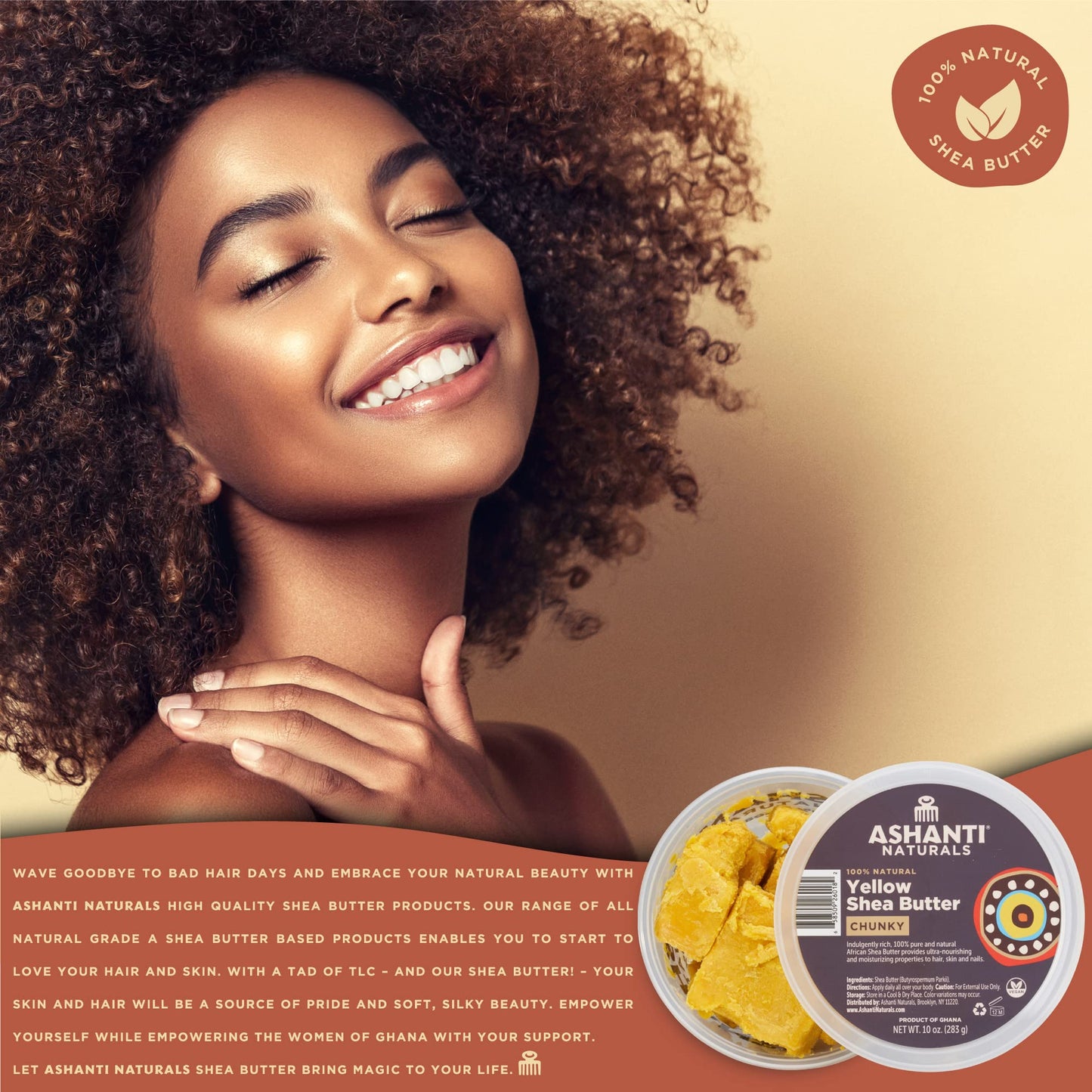 Ashanti Naturals Yellow Chunky Raw Shea Butter | Unrefined African Shea Butter from Ghana | 100% Natural Moisturizer, No Additives, Moisturizing