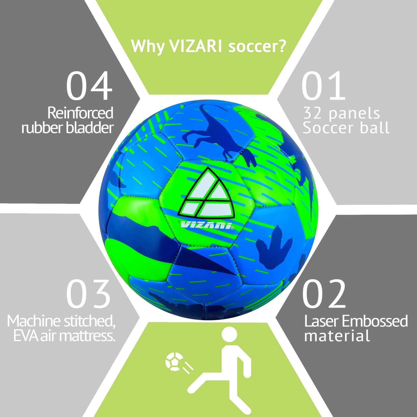 Vizari Dino Soccer Ball | Premium Synthetic Youth Training Gear | Ideal for Indoor & Outdoor Play | Great Gift for Soccer Enthusiasts