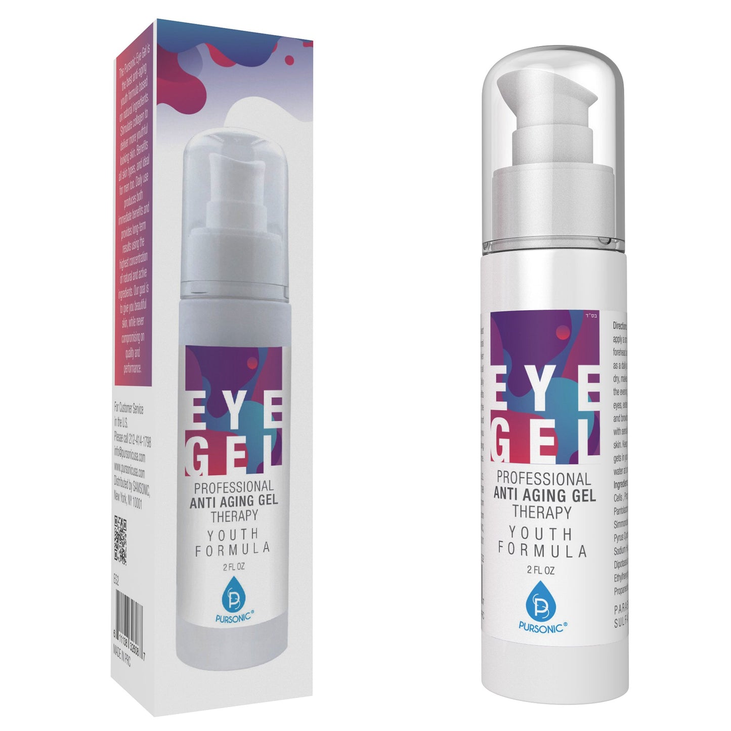 Pursonic Professional Anti-Aging Eye Gel 2 oz – Organic Formula with Hyaluronic Acid for Dark Circles, Puffiness, Wrinkles & Under-Eye Bags