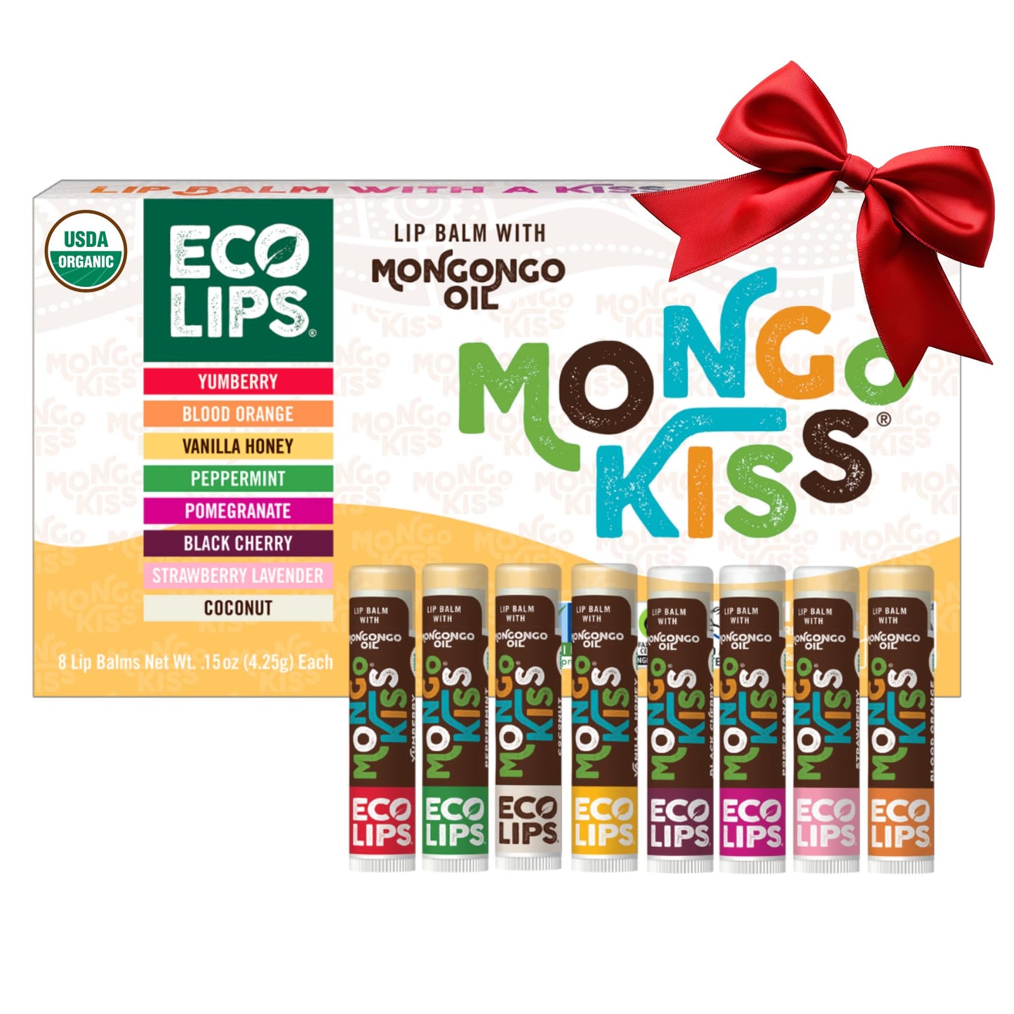 Mongo Kiss USDA Organic Lip Balm Set 8-pack (0.15 oz. each) with Mongongo Oil & Cocoa Butter to Moisturize Chapped Lips | Made in USA by Eco Lips