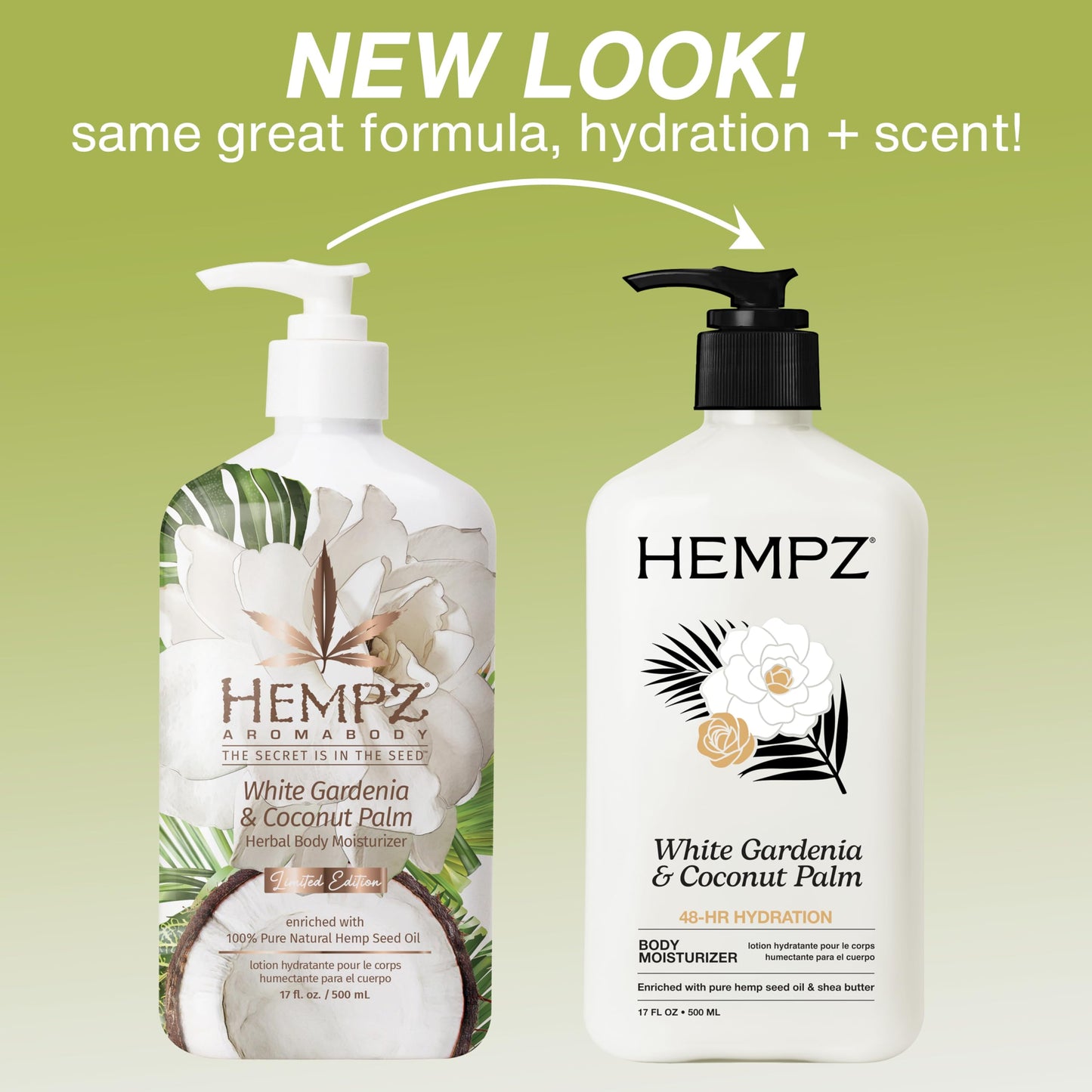 Hempz Body Lotion Moisturizer - White Gardenia & Coconut Palm - Daily Moisturizing Cream, Shea Butter, Coconut Oil - Skin Care Products, All Natural