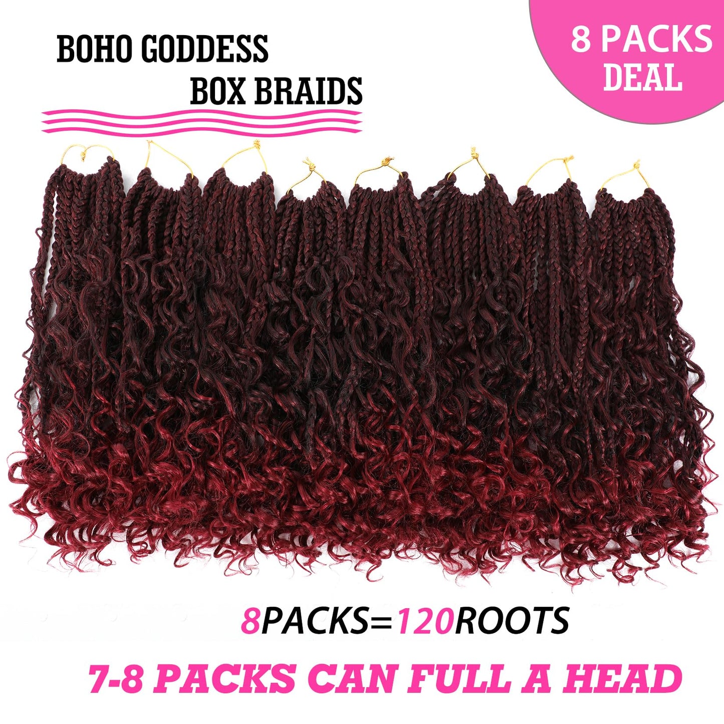 Wodun 14inch Goddess Box Braids Crochet Hair Pre Looped Box-Braids Crochet-Hair with Curly Ends For Black Women Synthetic 3X Bohemian Box Braiding