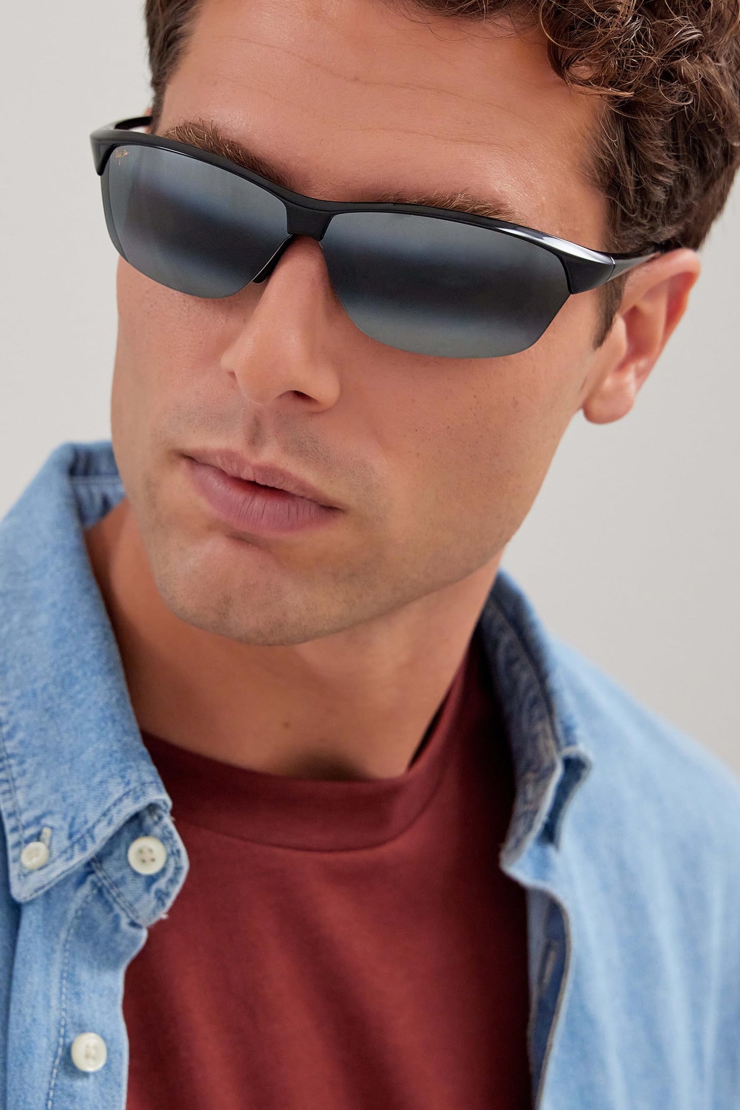 Maui Jim Men's and Women's Hot Sands Polarized Rimless Sunglasses, Gloss Black/Neutral Grey, Large