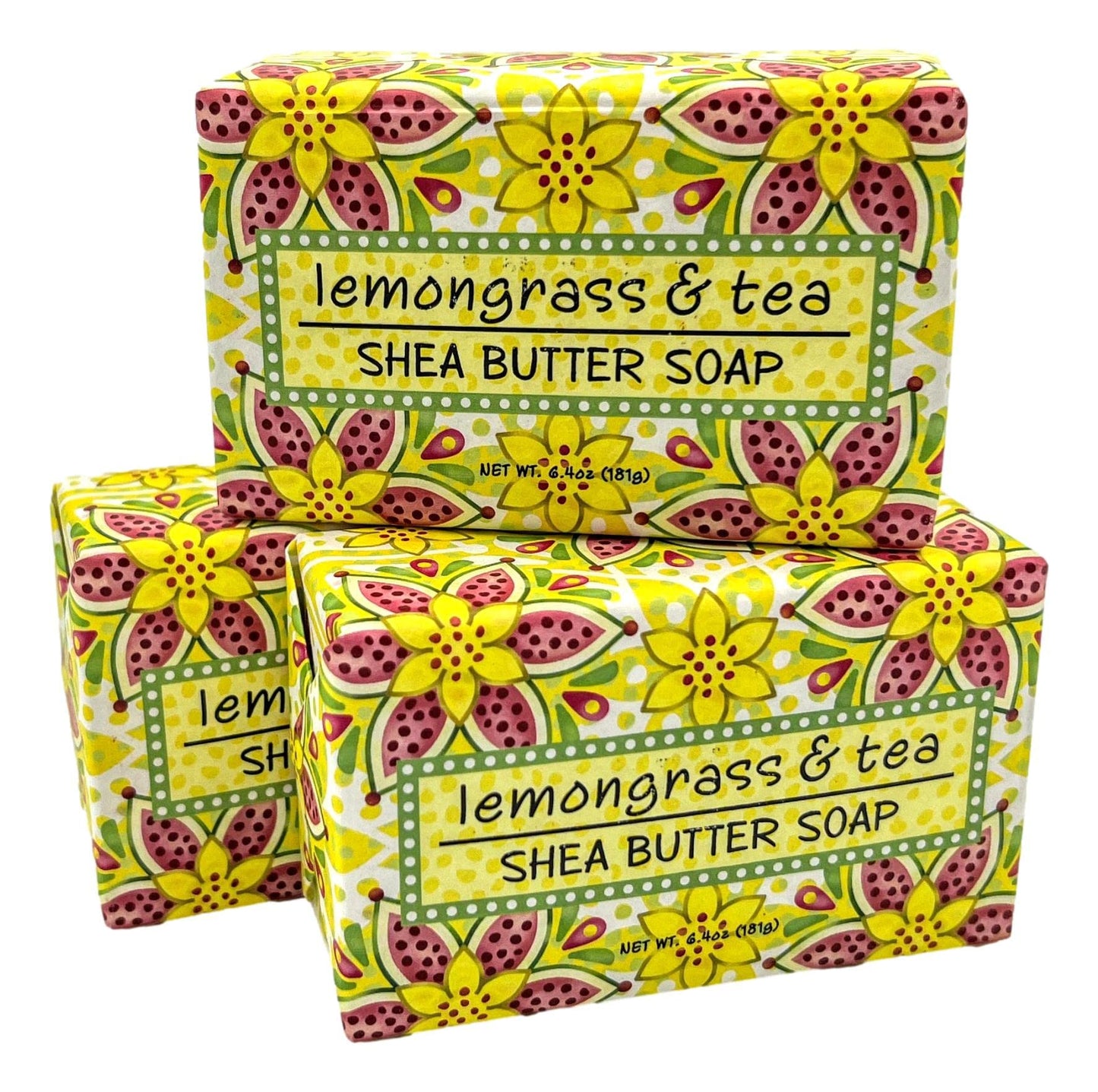 Greenwich Bay Trading Co, Lemongrass and Tea Shea Butter Soap, Set of 3 Bars, 6.4 Ounces Each
