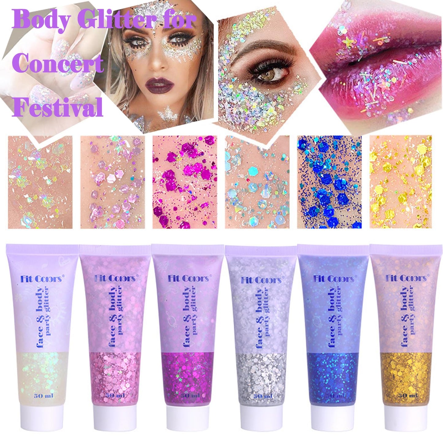 Body Glitter Face Glitter Gel: Singer Concerts Disco Festival Rave Accessories Face Glitter Makeup 150ml Chunky Sequins Mermaid Face Body Hair Glitter