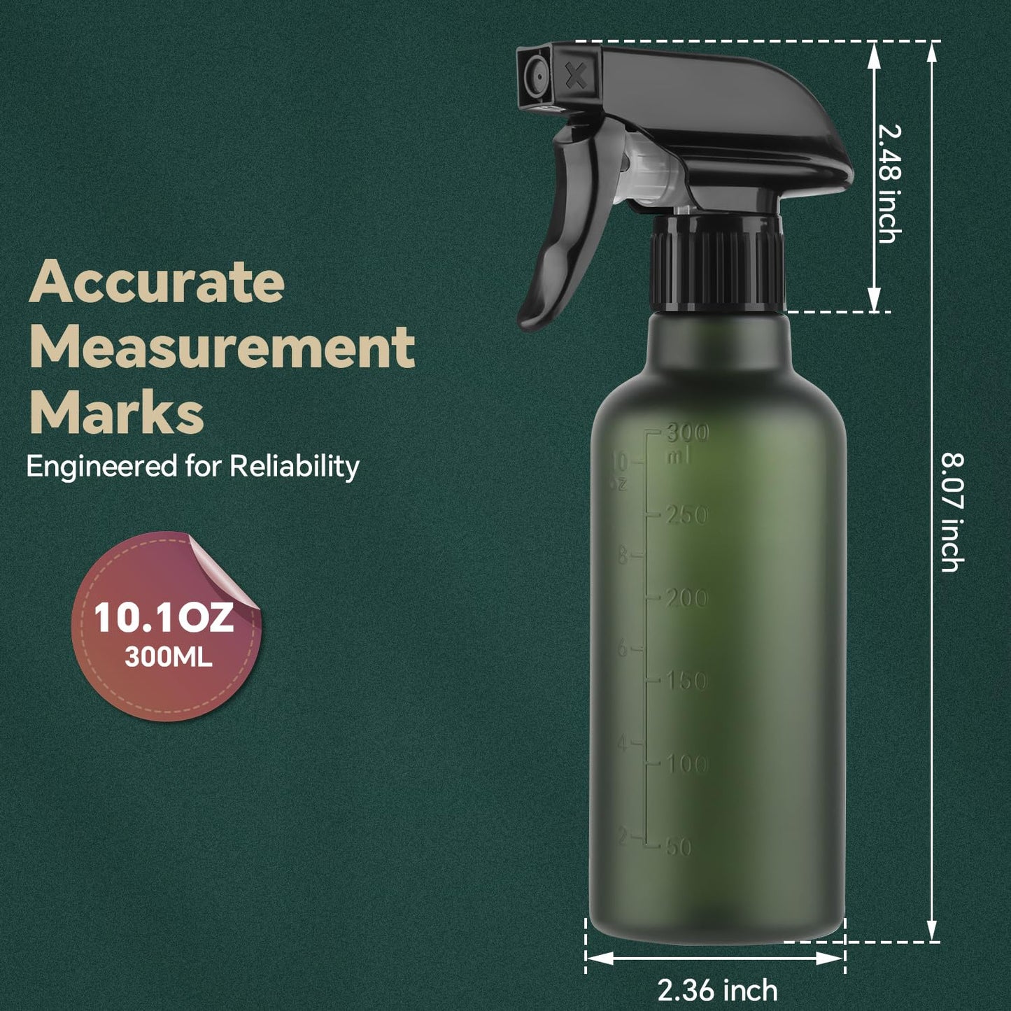 TTTred Leakproof Spray Bottles (2 Pack 10 oz), Adjustable Fine Mist & Jet Stream Nozzle, Premium BPA-Free Frosted Plastic Multi-Purpose for Hair Beauty and Personal Care TTTred