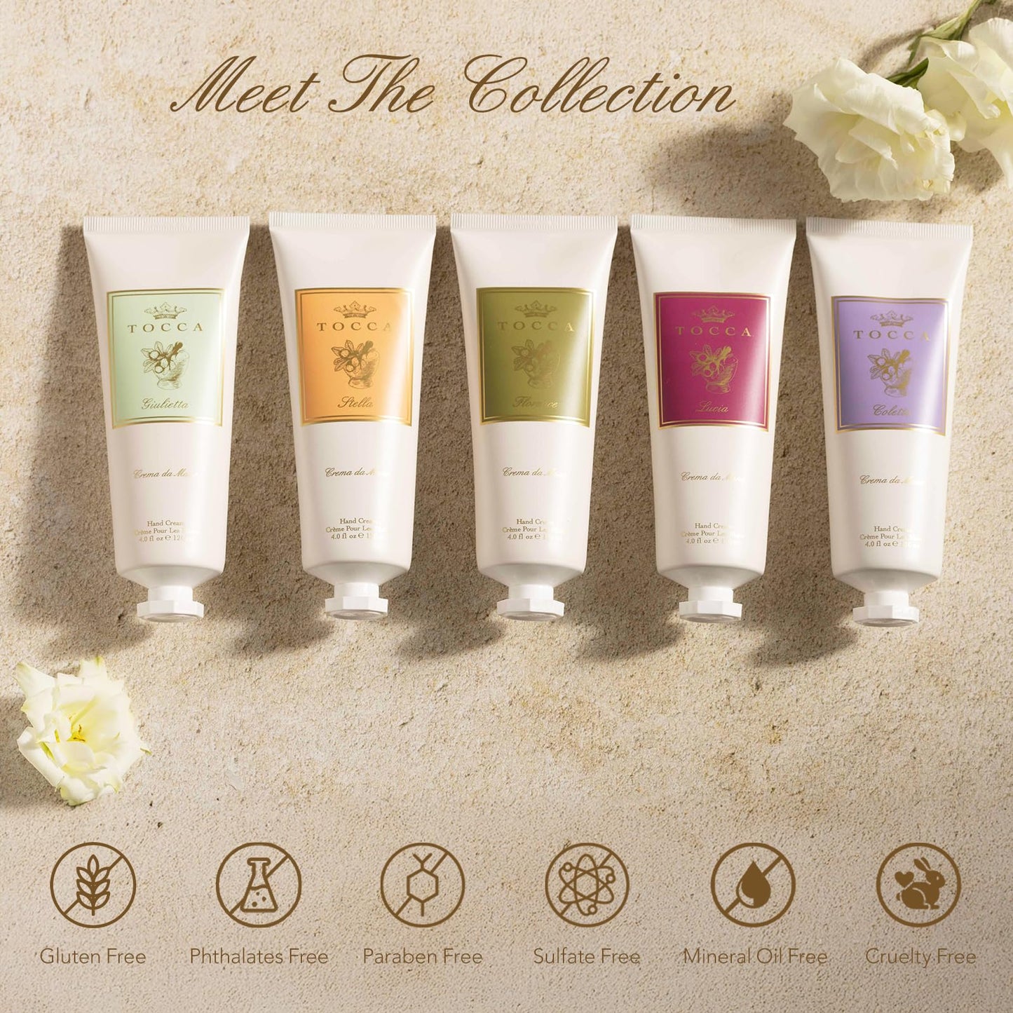 Tocca Crema de Mano Luxe, Giulietta Hand Cream, 4 oz - Pink Tulips, Green Apple, Vanilla Orchid - Moisturizing, Quick Absorbing