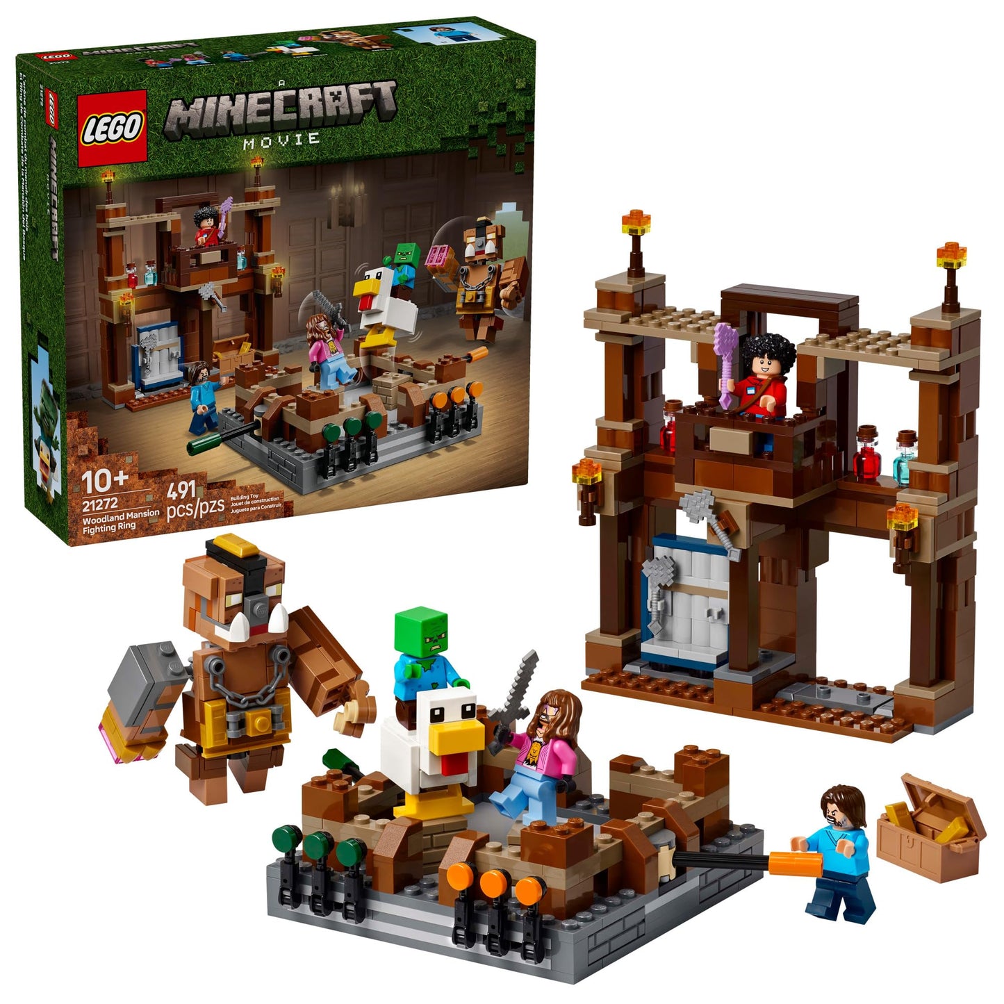 LEGO Minecraft Woodland Mansion Fighting Ring, Building Toy for Kids 10+, Includes Steve, Garrett, Henry & Chicken Jockey Figures, Birthday Gift 21272