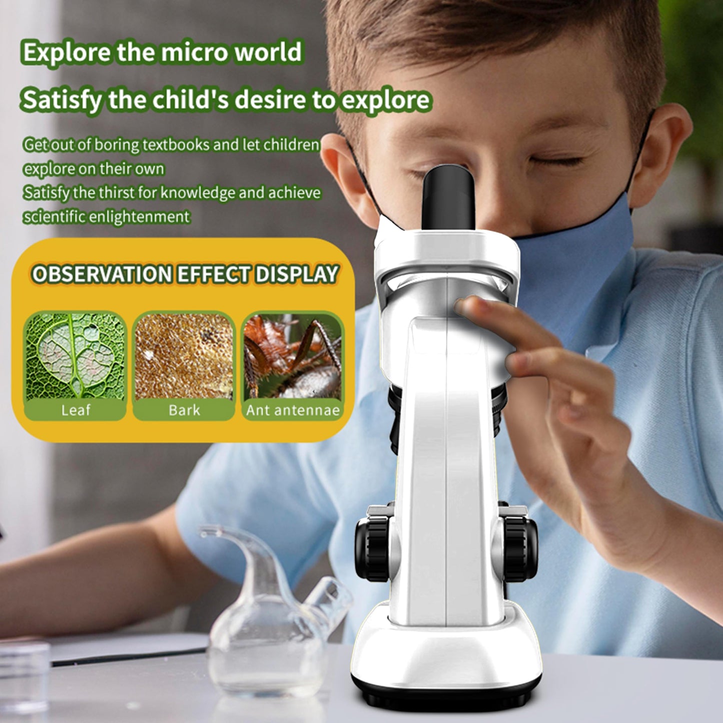 Double CC Kids Microscope Kit – 40x-1600x Beginner STEM Science Set with LED Light, Prepared Slides & Tools, Educational Toy Ages 5–12