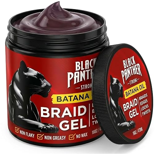 Black Panther Batana Oil Braid Gel | 2-in-1 Non Flaky, Non Greasy, No Wax No Sulfates No Parabens, Perfect for Braids, Edges, Locks, & Twists | 16 oz