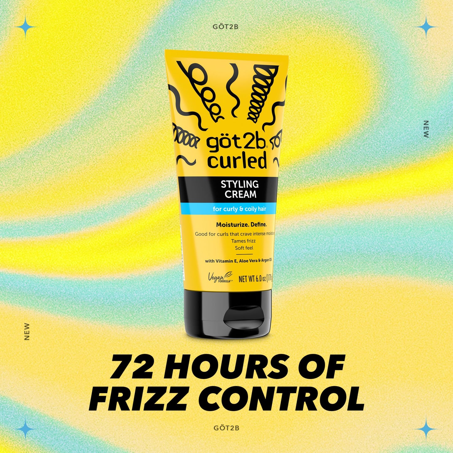 Got2B Curled Styling Cream, 6 Fl Oz, Curl Defining & Moisturizing Hair Cream for Coily & Curly Hair, Provides Frizz Control & Soft Feel for Type 3-4