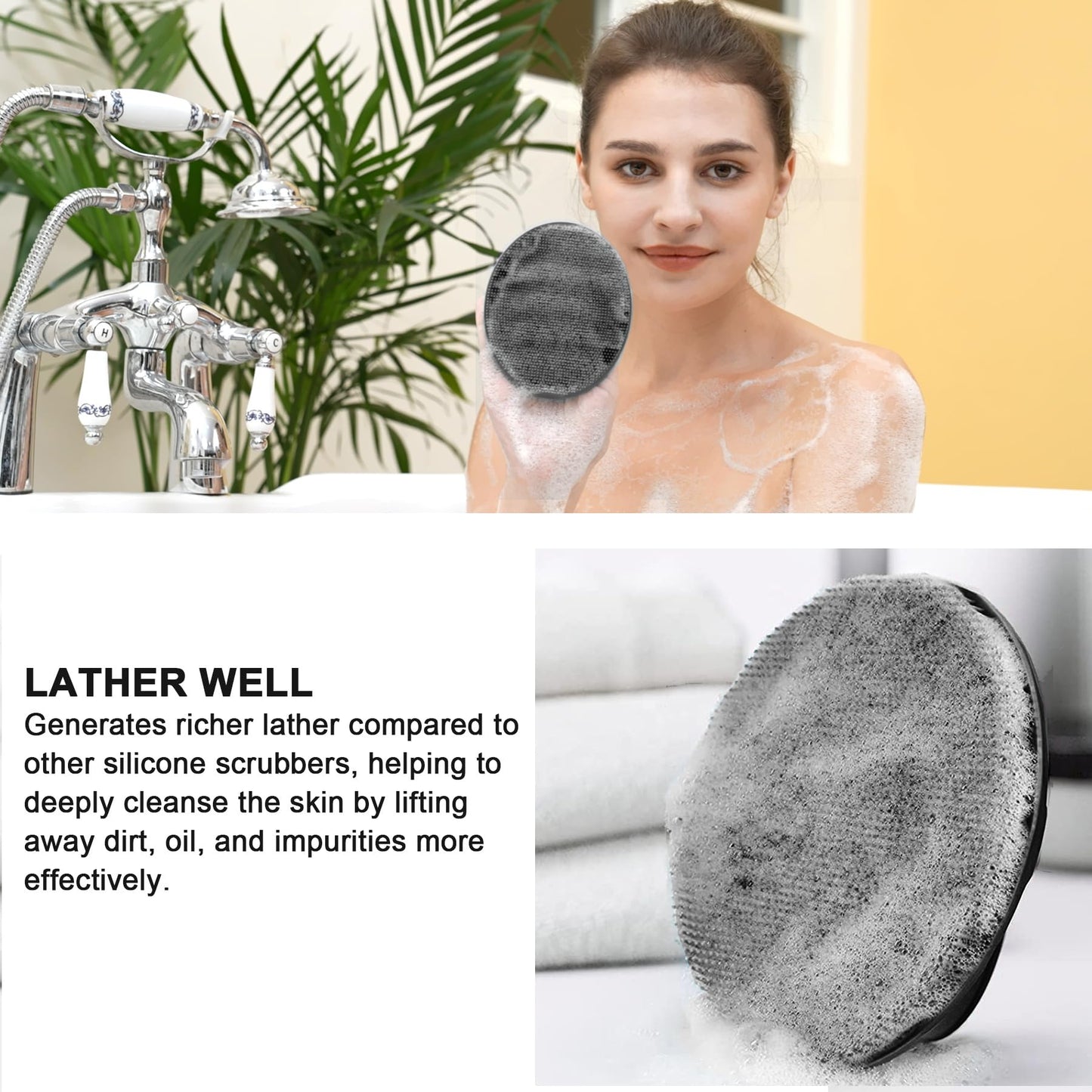 INNERNEED Soft Silicone Body Scrubber Handheld Shower Cleansing Brush, Gentle Exfoliating and Massage for All Kinds of Skin (Black)