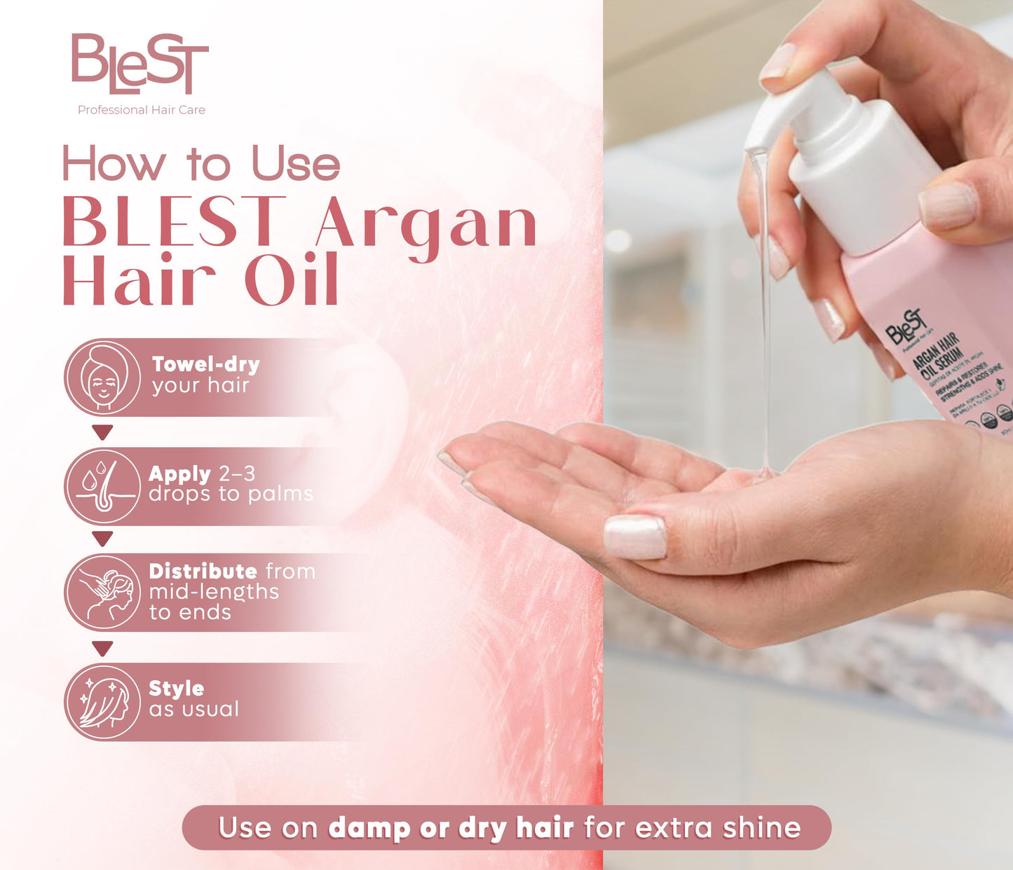 BLEST PROFESSIONAL Argan Hair Oil Serum - Lightweight Nourishing Treatment with Organic Argan Oil for Hair Growth, Shine & Repair - Deep Moisturizing