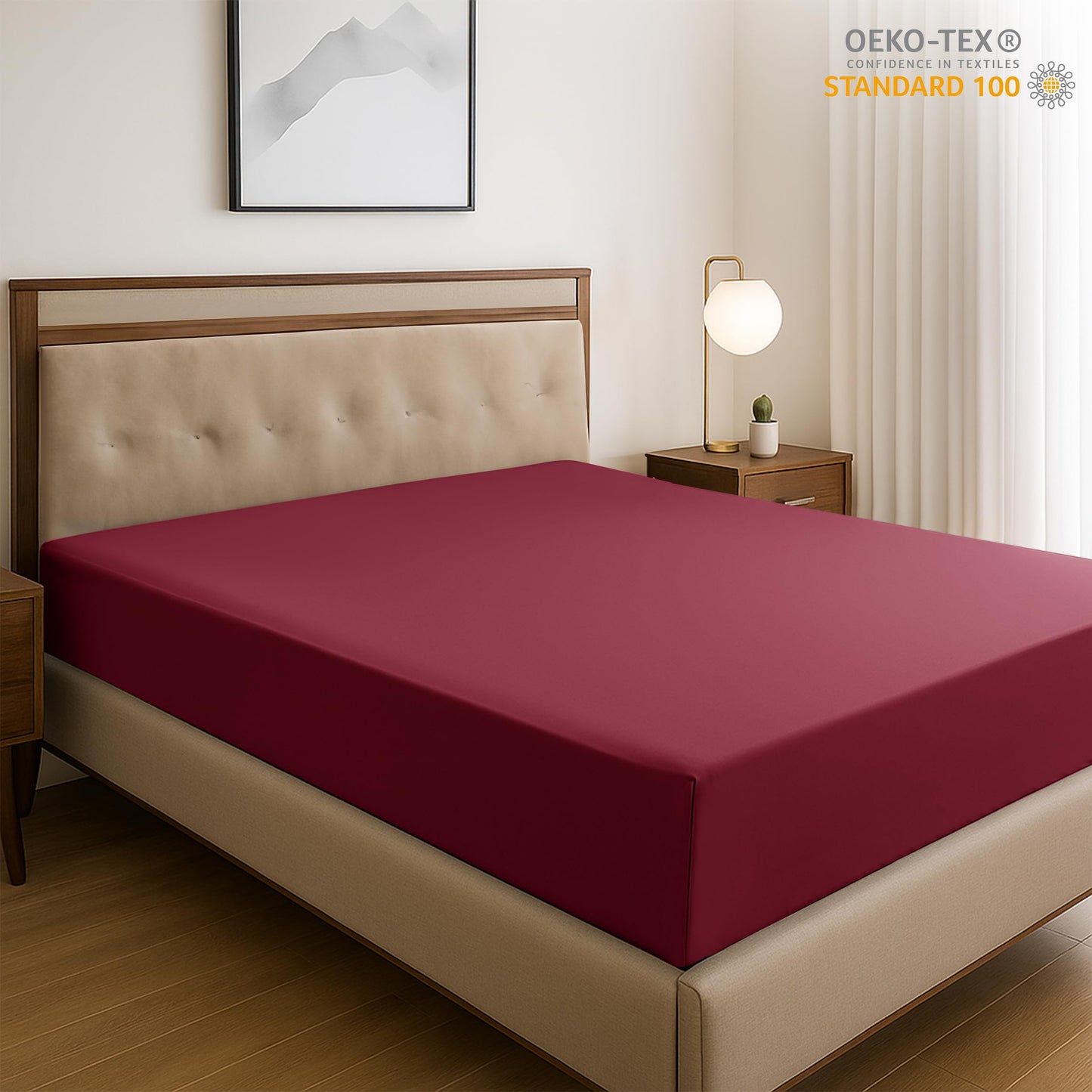 LUX Décor Queen Fitted Sheet Only - Easy to Fit 360 Elastic Microfiber Sheets - 16 Inches Deep Pocket - Wrinkles Fade Resistant - Burgundy