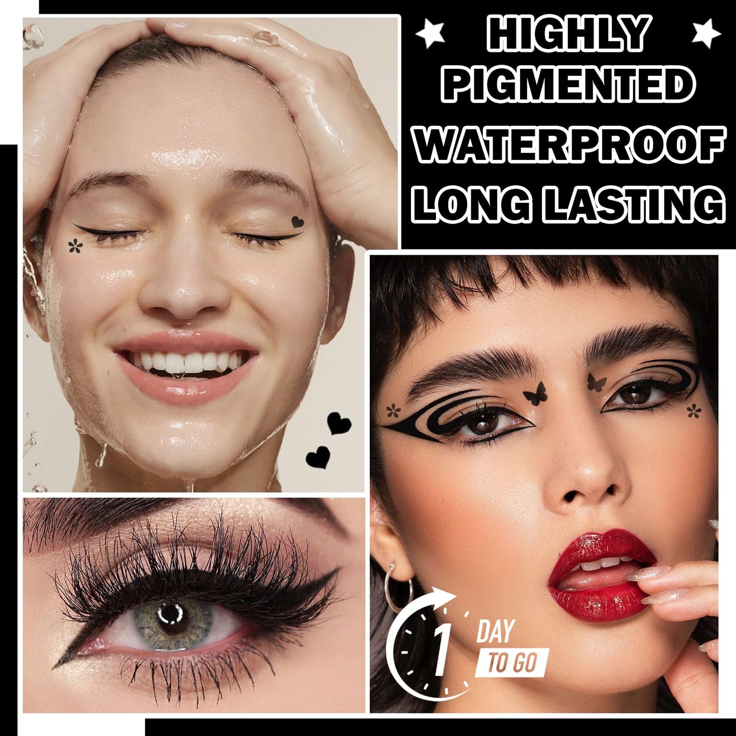 5PCS Black Liquid Eyeliner Stamps Set,Double-side Winged Eyeliner Stencil Pen,Waterproof Long Lasting Eye Liners Stamp Eyeliner Pencil Tattoo Makeup