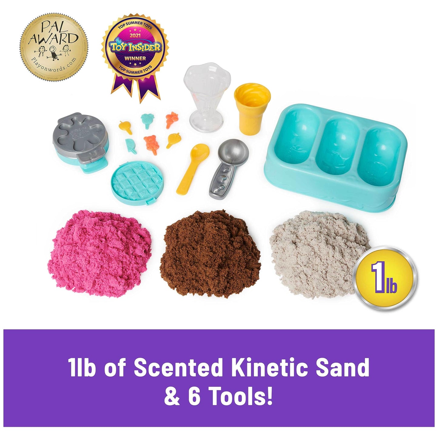 Kinetic Sand Scents, Ice Cream Treats Playset with 3 Colors Scented Play Sand & 6 Tools, Sensory Toys for Kids Ages 3 and up