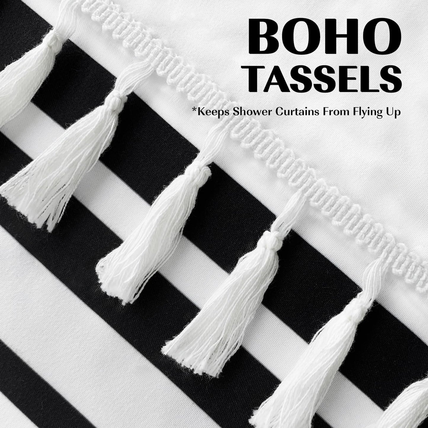 Seasonwood 96 inch Extra Long Shower Curtain Black and White Shower Curtain with Tassel 72" W x 96" L Farmhouse Striped Shower Curtains for Bathroom…