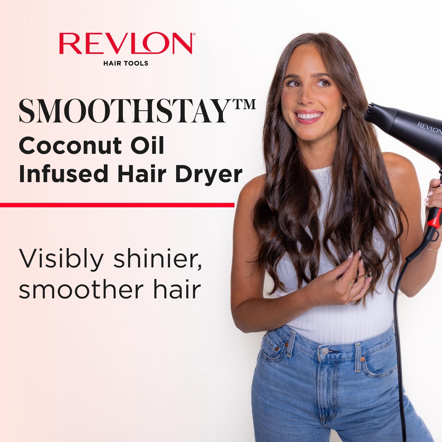 REVLON SmoothStay Coconut Oil Infused Hair Dryer with Diffuser & Concentrator - Ionic Ceramic Blow Dryer for Frizz Control, Shine, Smoothness