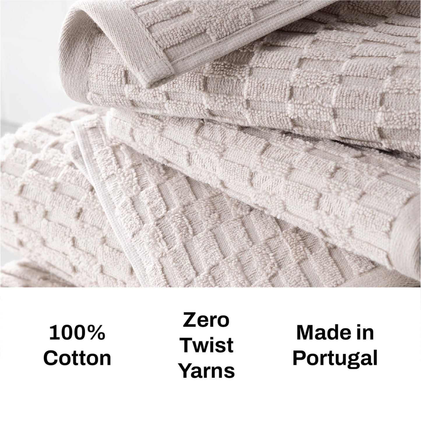 DKNY Metro Tile Quick Dry 100% Cotton Towel Set for Bathroom - 2 Bath, 2 Hand, Zero Twist, Absorbent, Supremely Soft, 550 GSM, 4 Piece, White